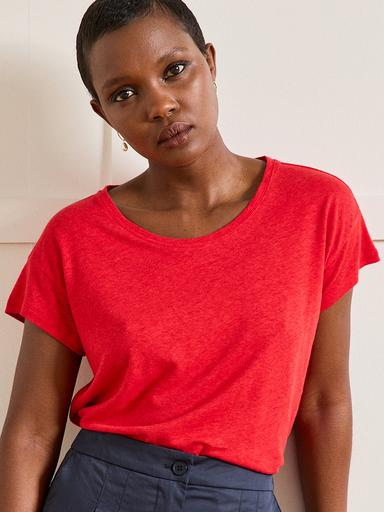 T-shirt col rond femme lin et viscose