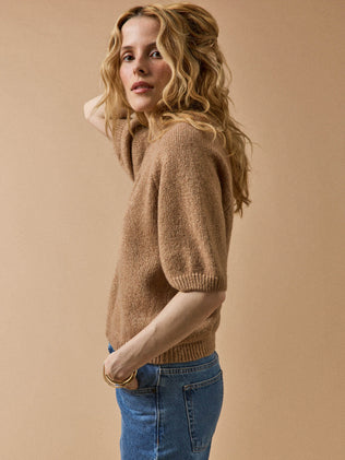 Irisierender Damenpullover mit kurzen Ärmeln