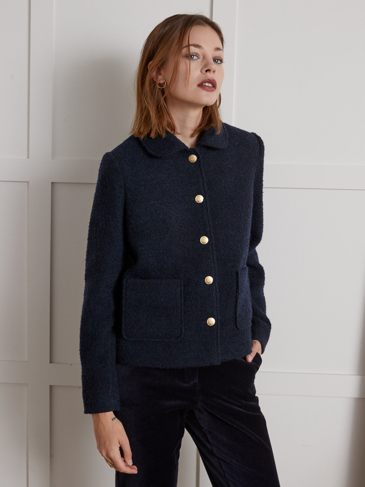 Veste col rond femme tissu bouclette