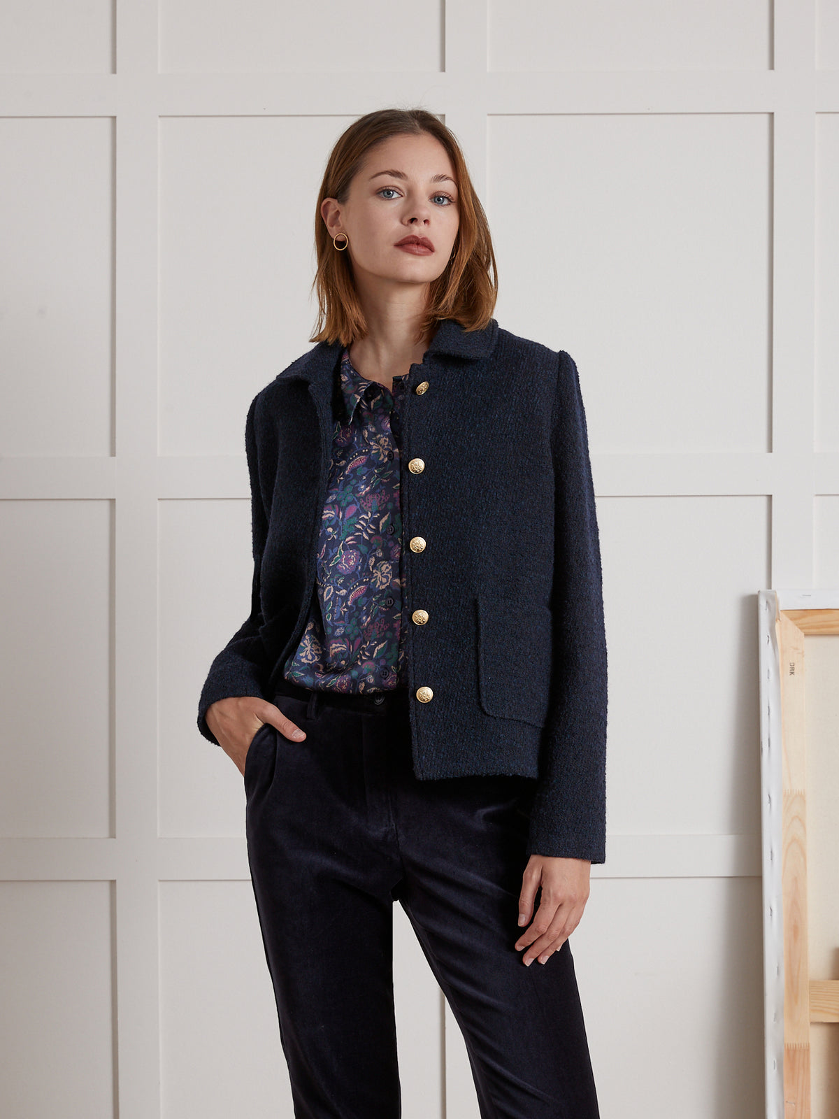 Veste col rond femme tissu bouclette