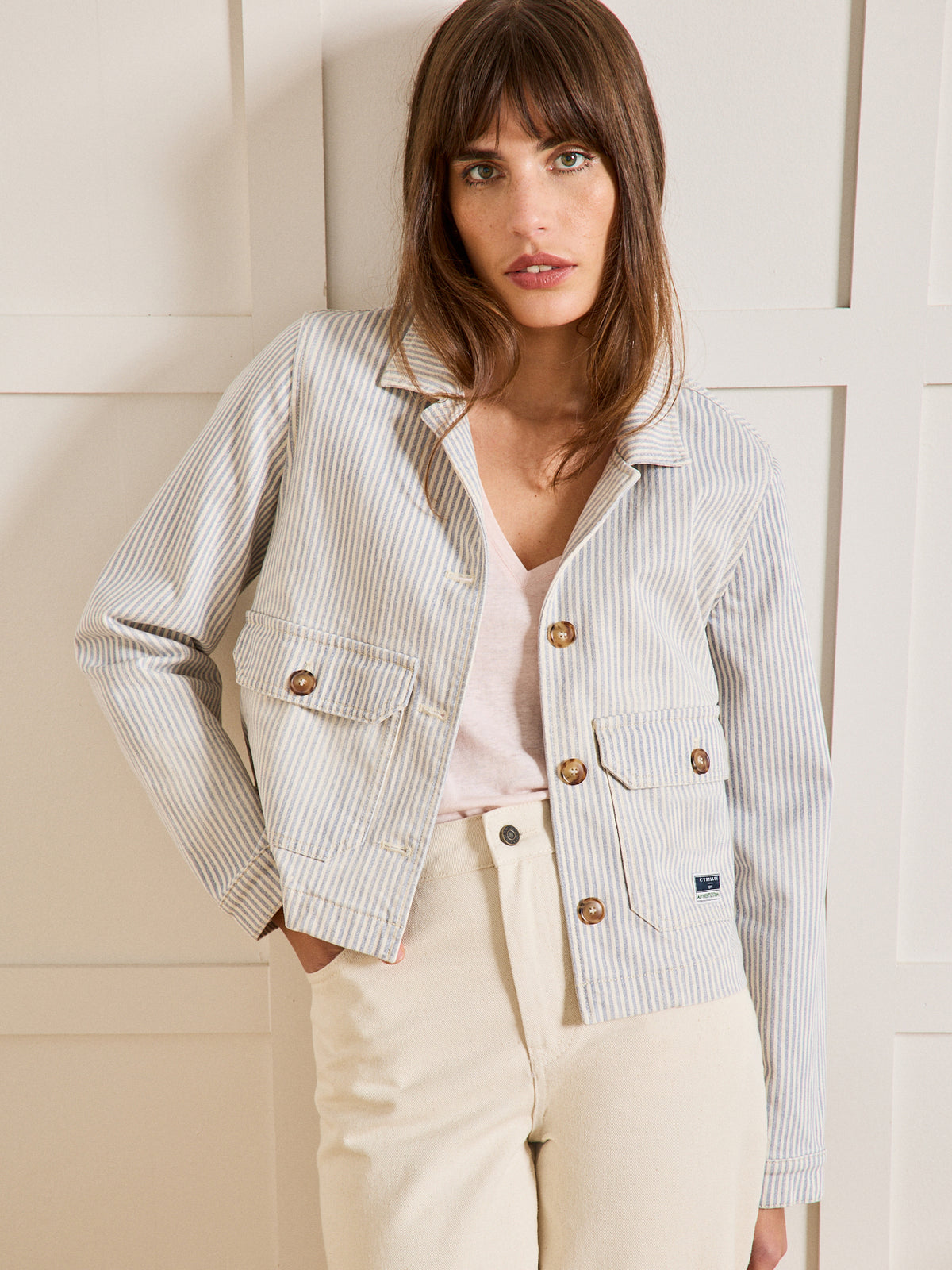 Veste courte rayée femme coton stretch