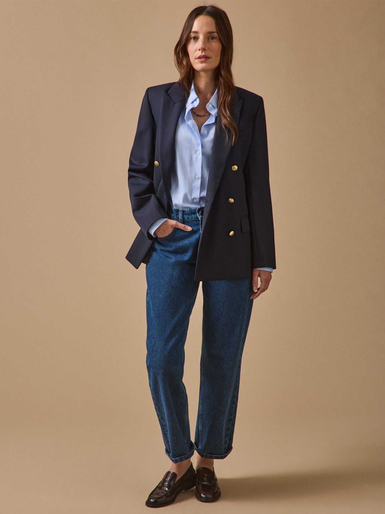Veste blazer twill uni femme boutons dorés