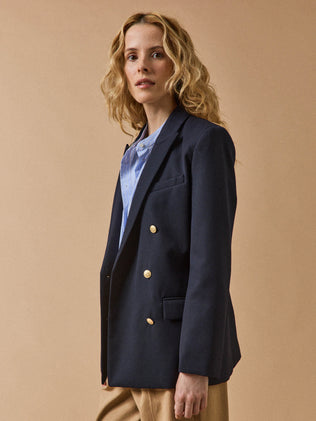 Veste blazer twill uni femme boutons dorés