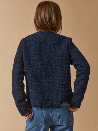 Veste sans col tweed uni femme