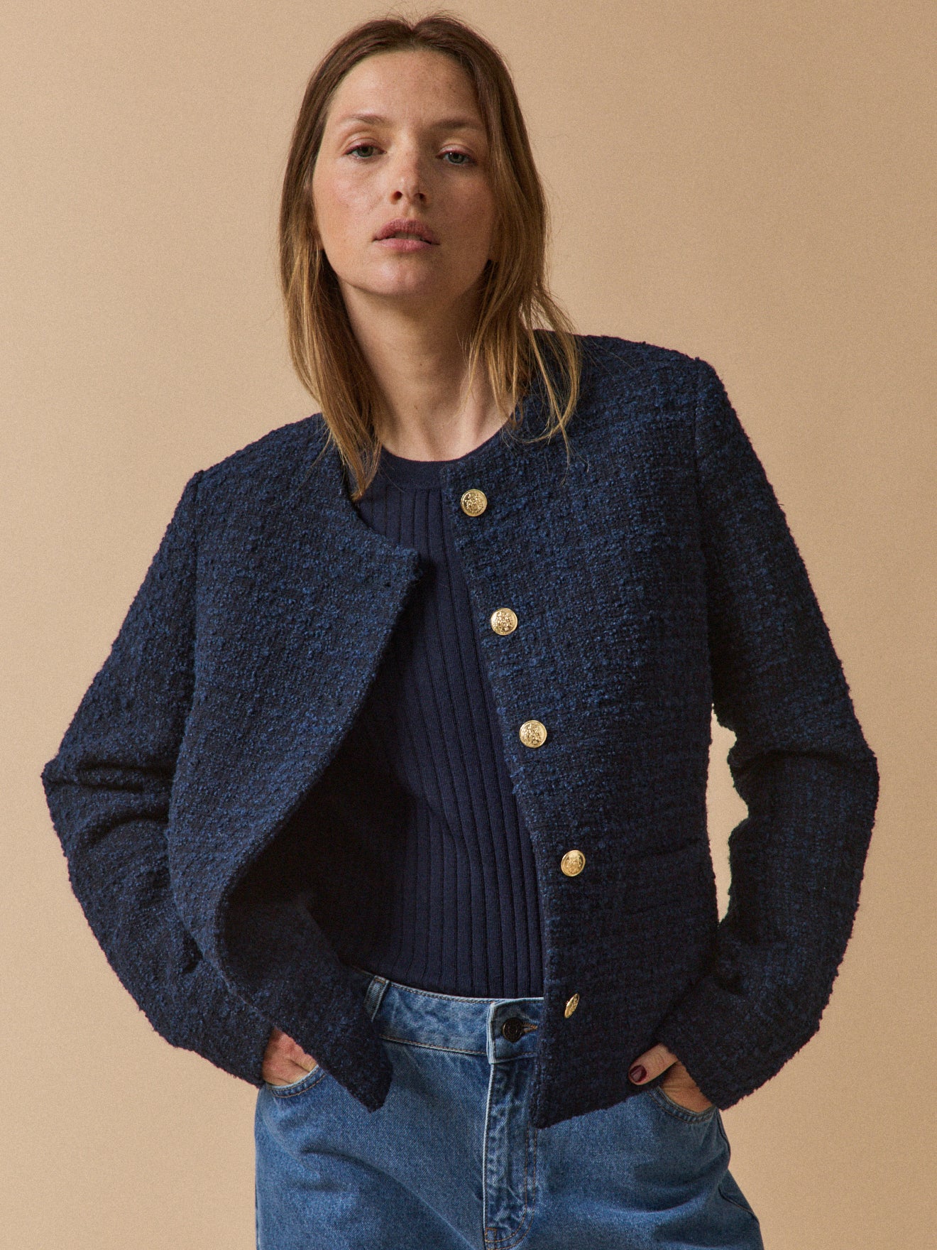 Einfarbiger Damen-Blazer aus Twill