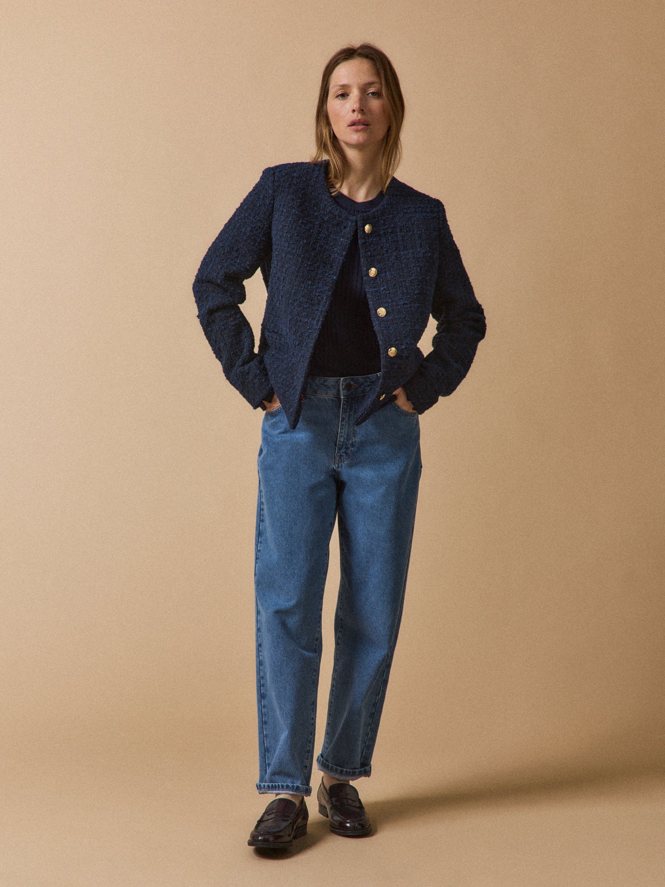 Einfarbiger Damen-Blazer aus Twill