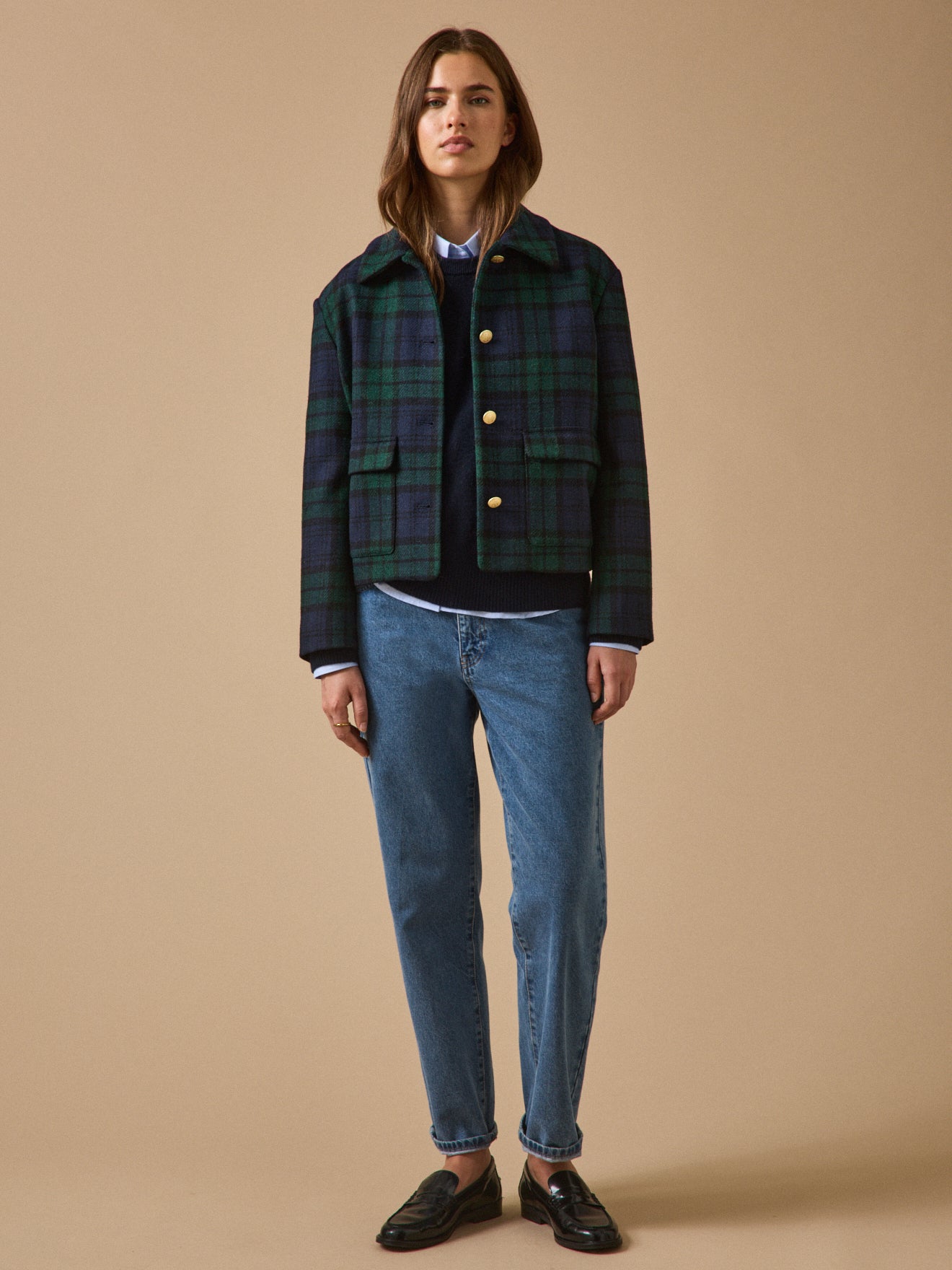 Tartan-Damenjacke aus Wolle