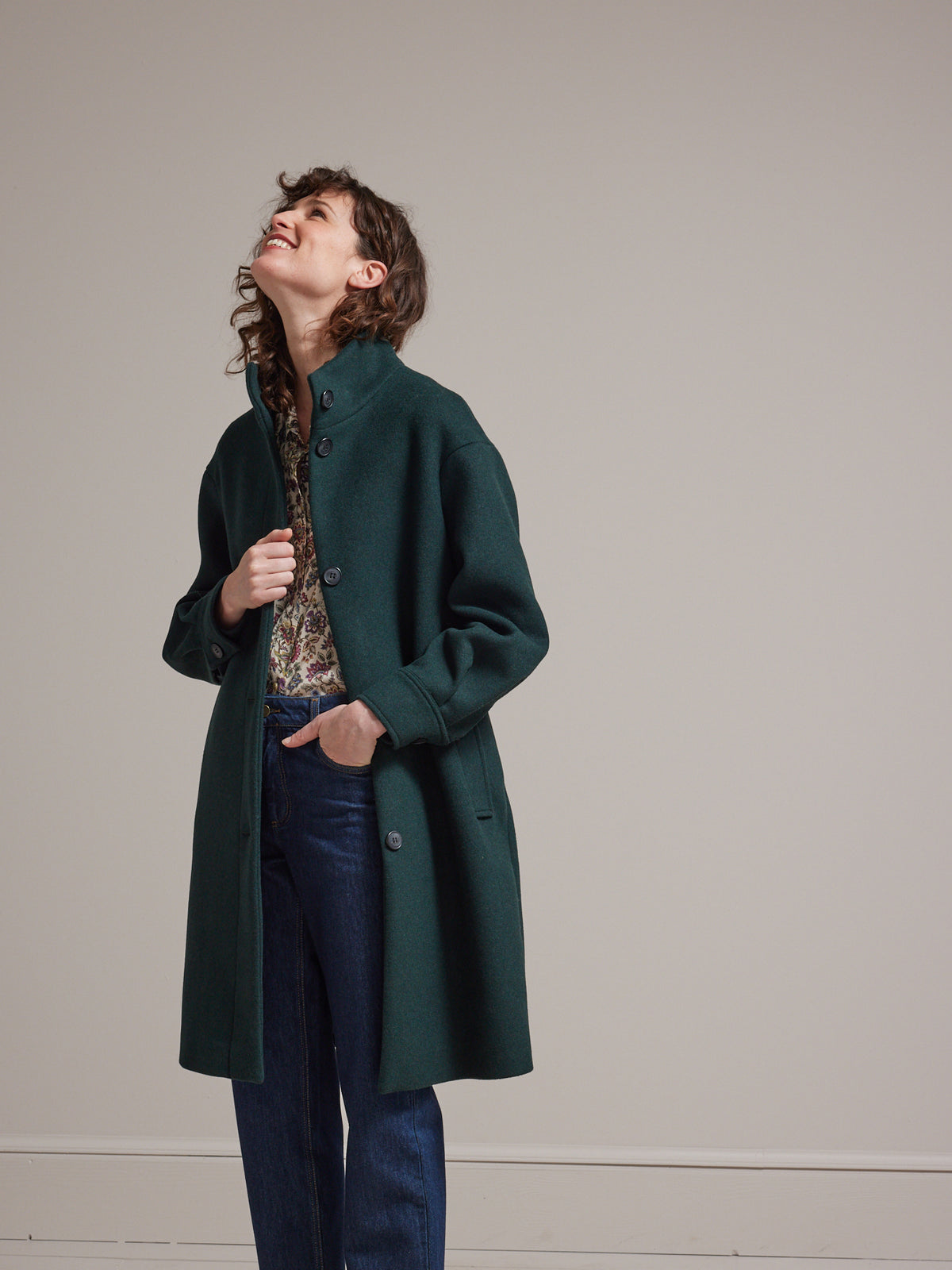 Manteau drap de laine uni femme laine recyclée