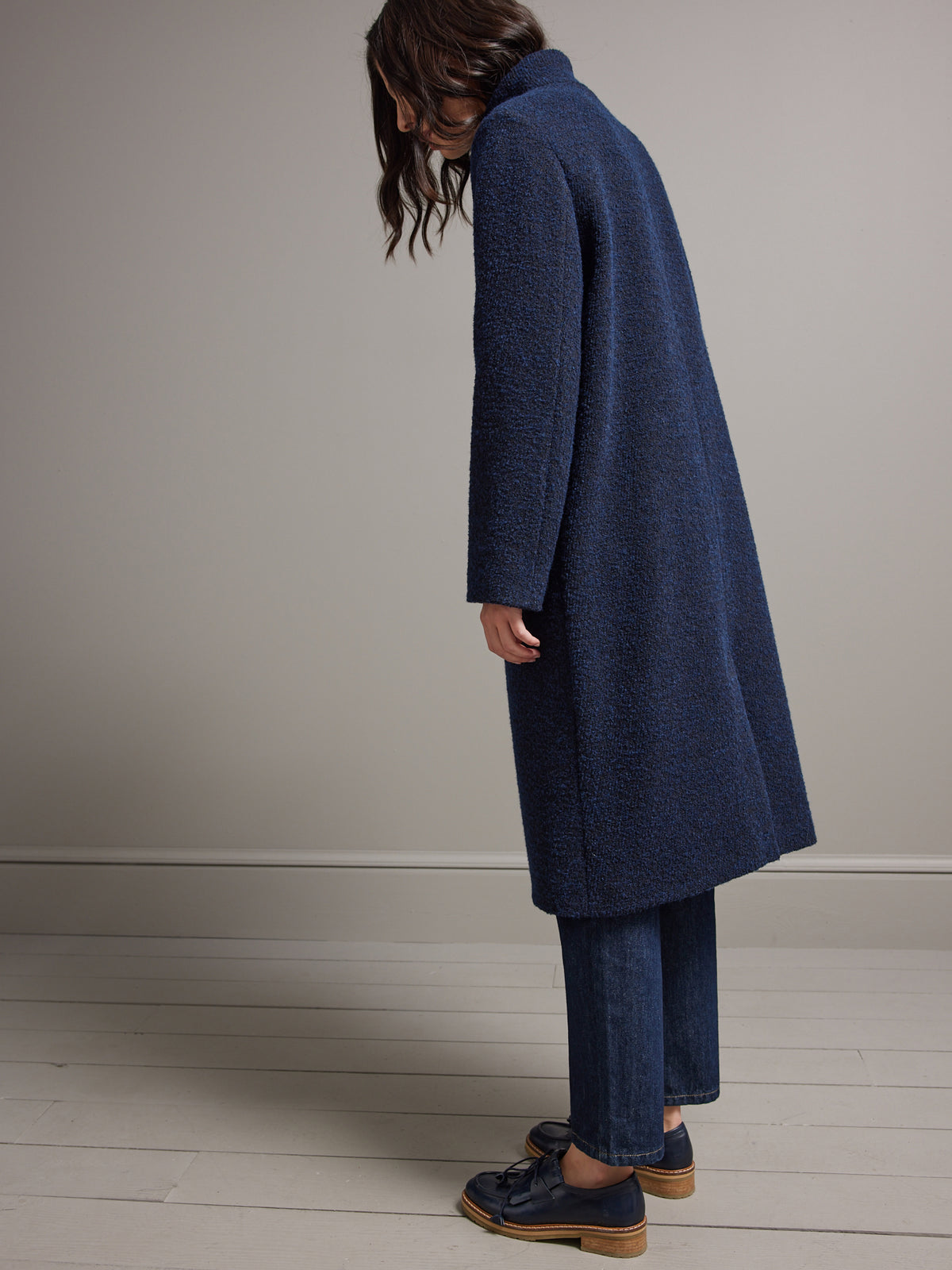 Manteau long lainage bouclette femme