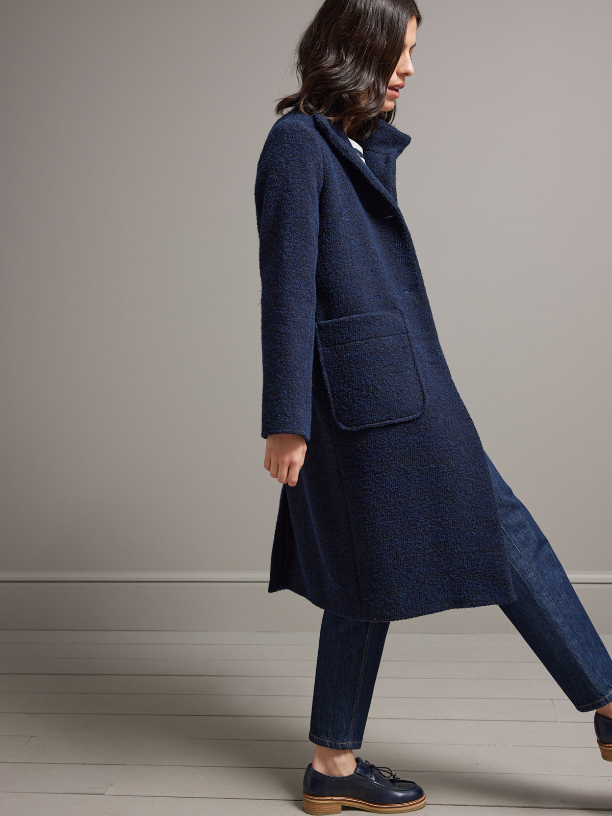 Manteau long lainage bouclette femme