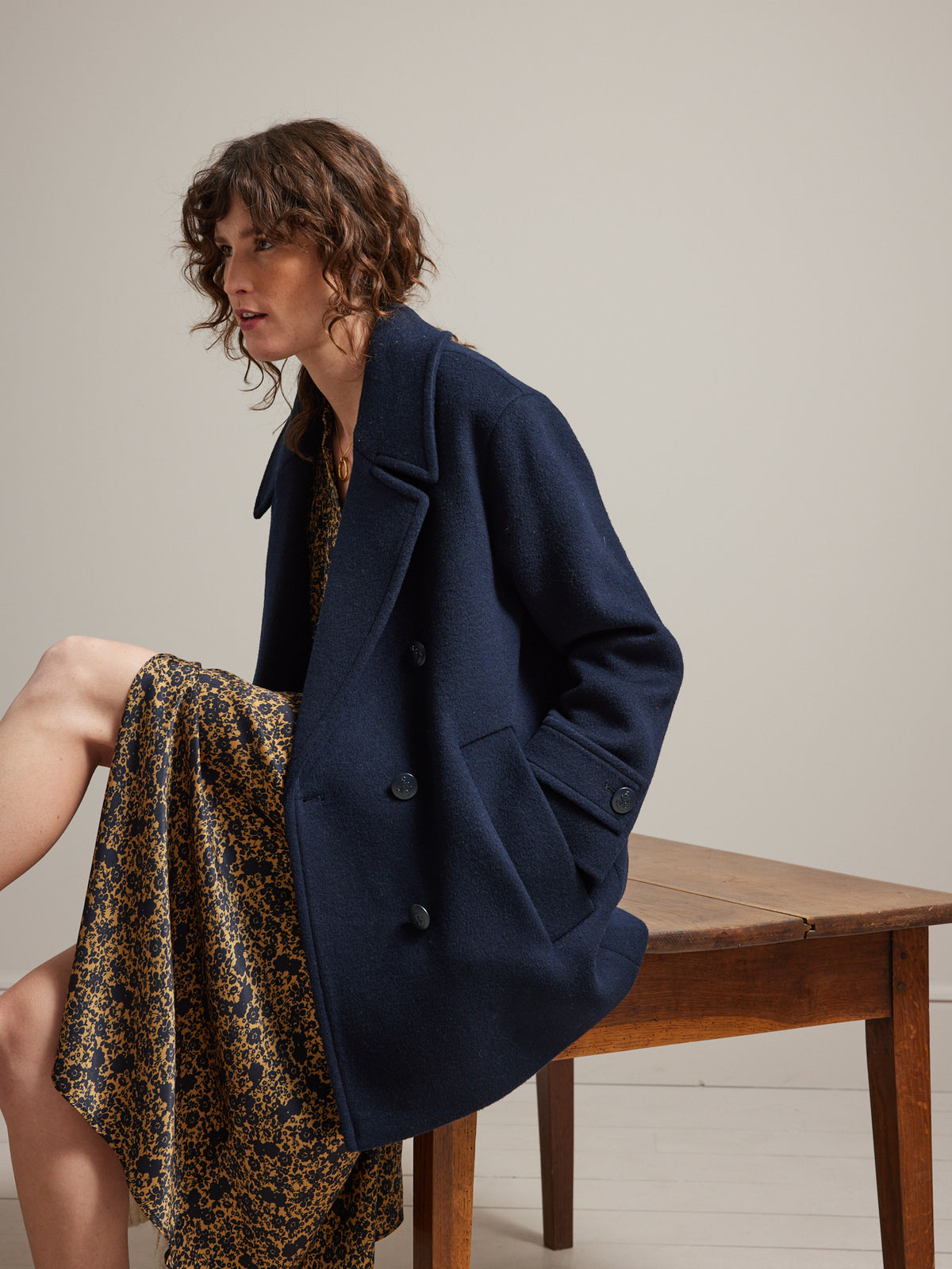 Damen-Cabanjacke aus Wolltuch mit zweireihiger Knopfleiste