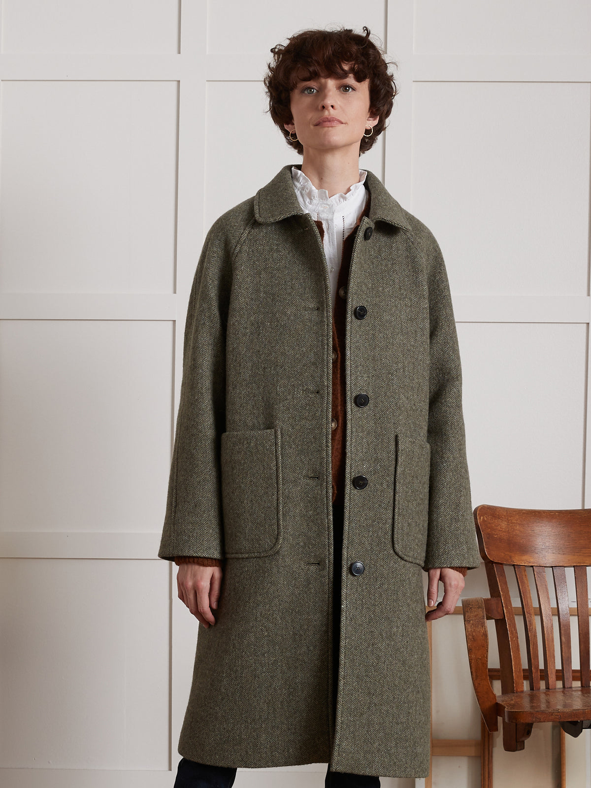 Manteau oversize mi long lainage chevrons femme