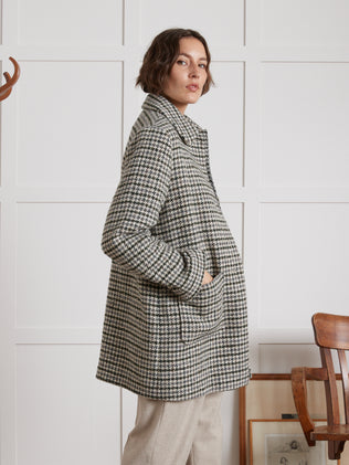 Manteau court lainage pied de coq femme