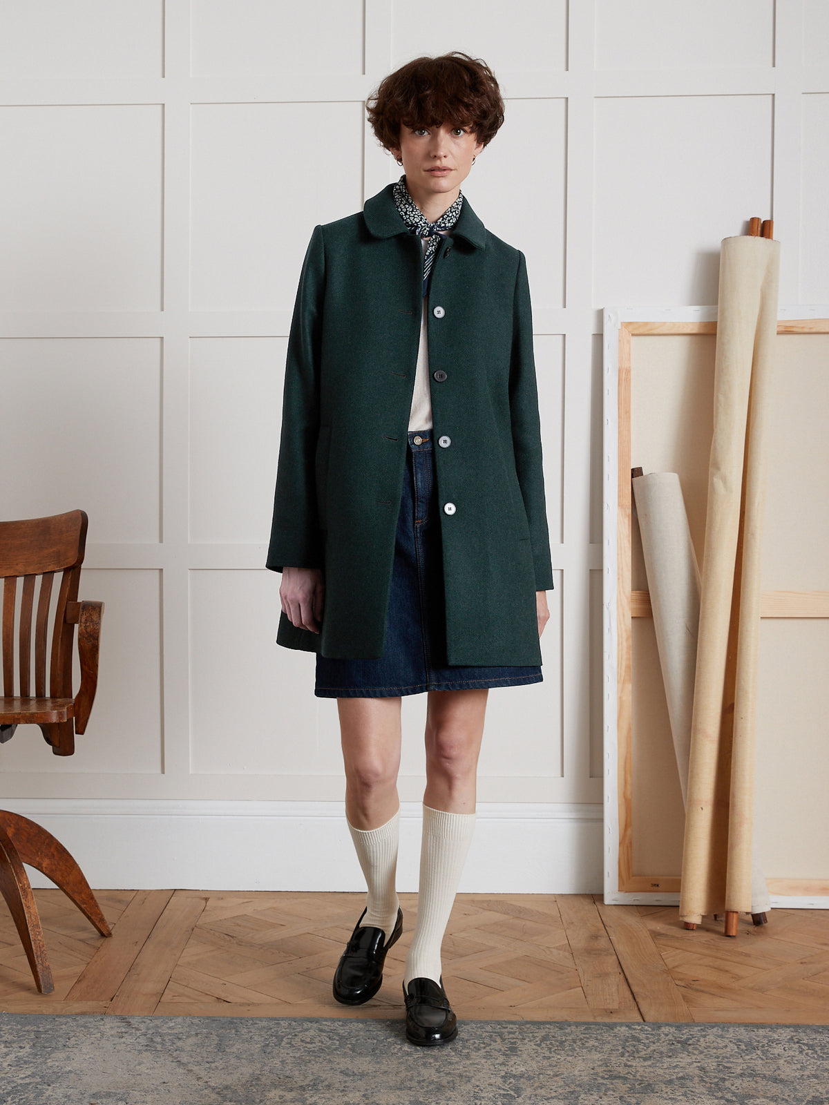 Manteau court drap de laine uni femme