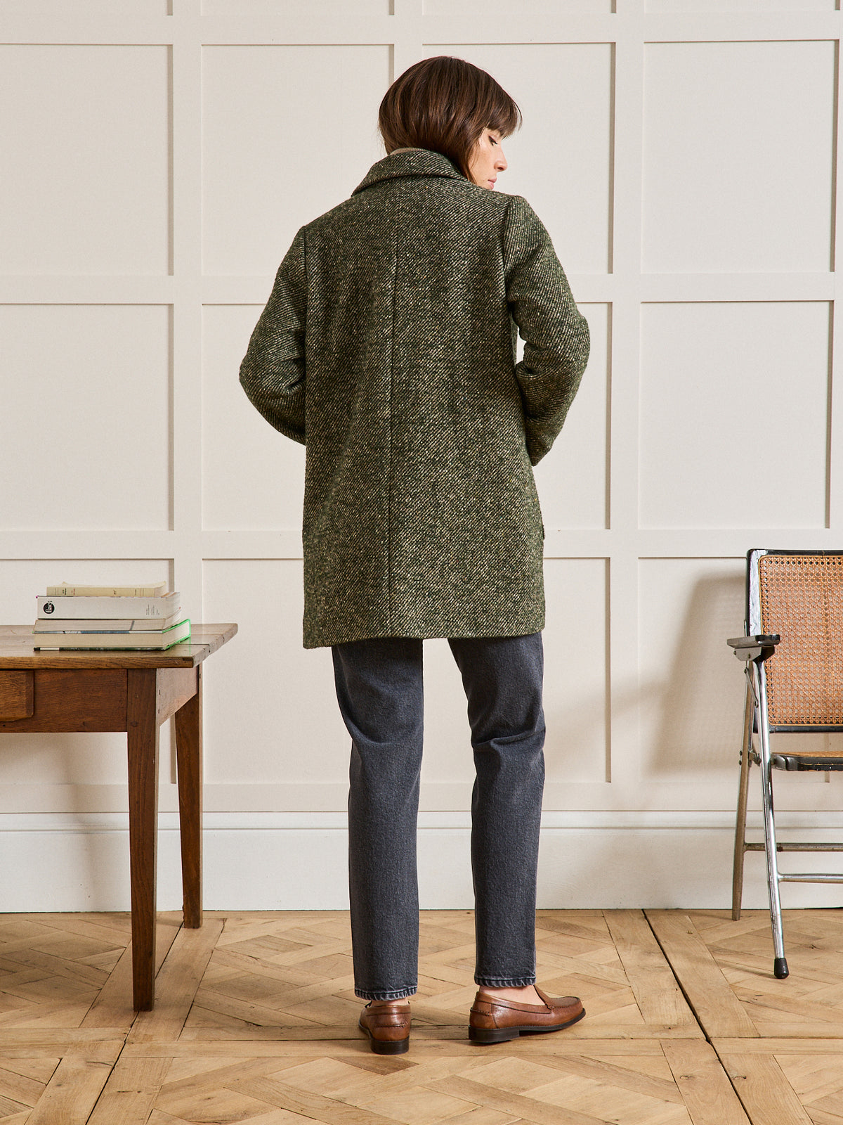Manteau court twill mouliné femme