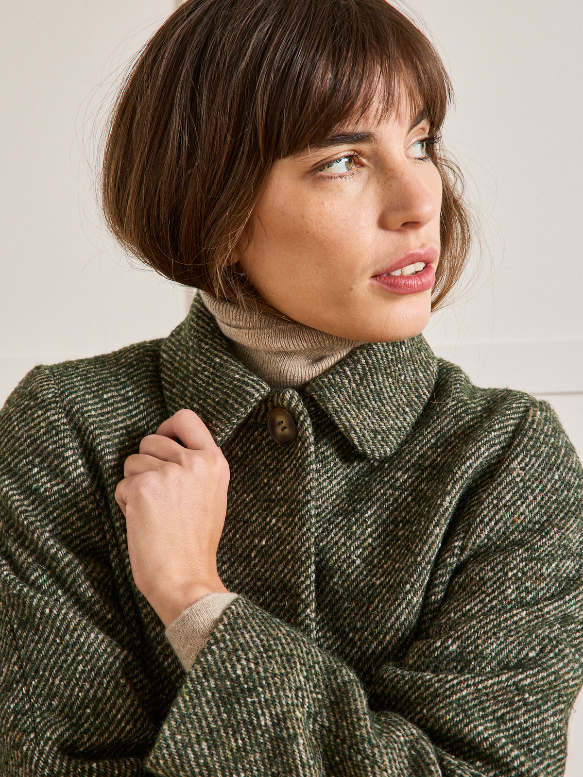 Manteau court twill mouliné femme