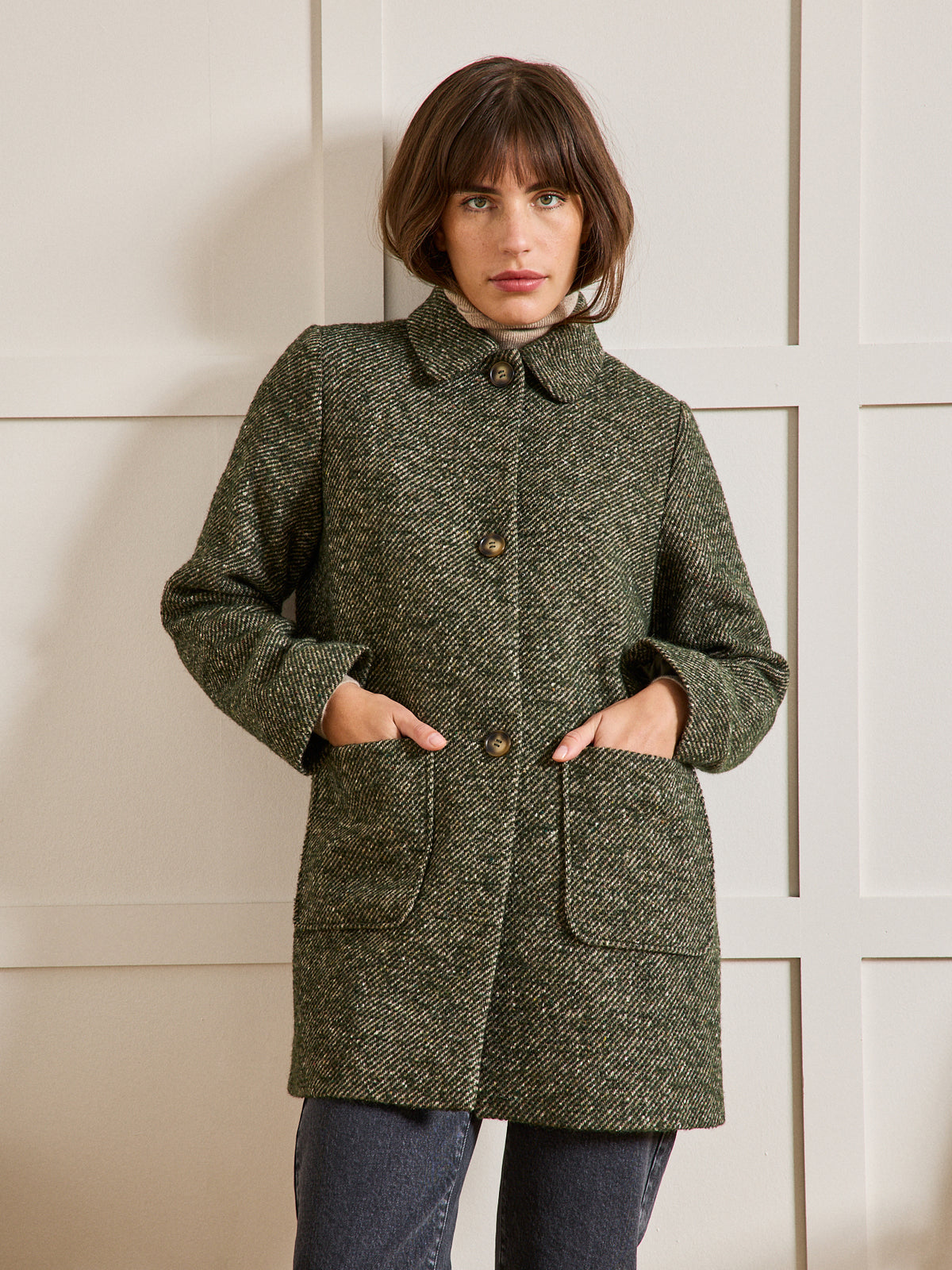 Manteau court twill mouliné femme