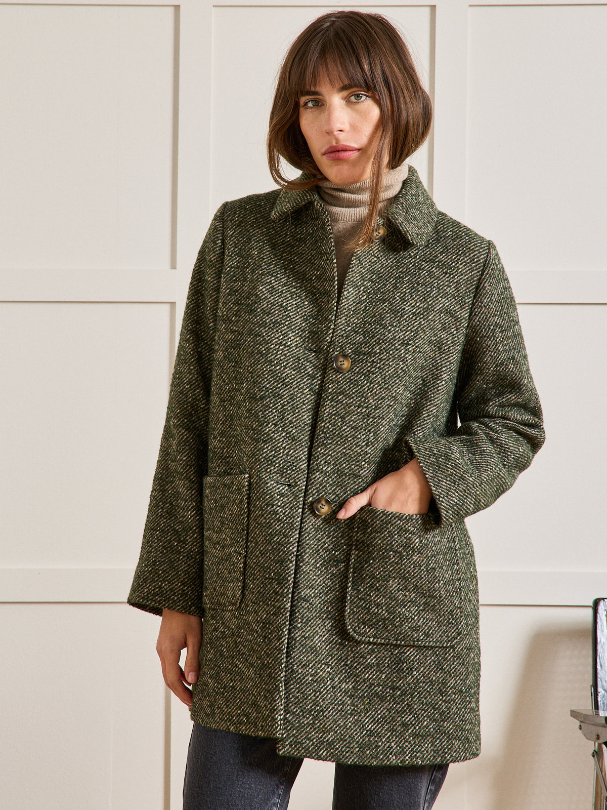 Manteau court twill mouliné femme