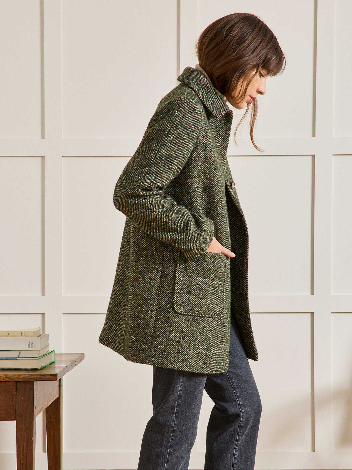 Manteau court twill mouliné femme