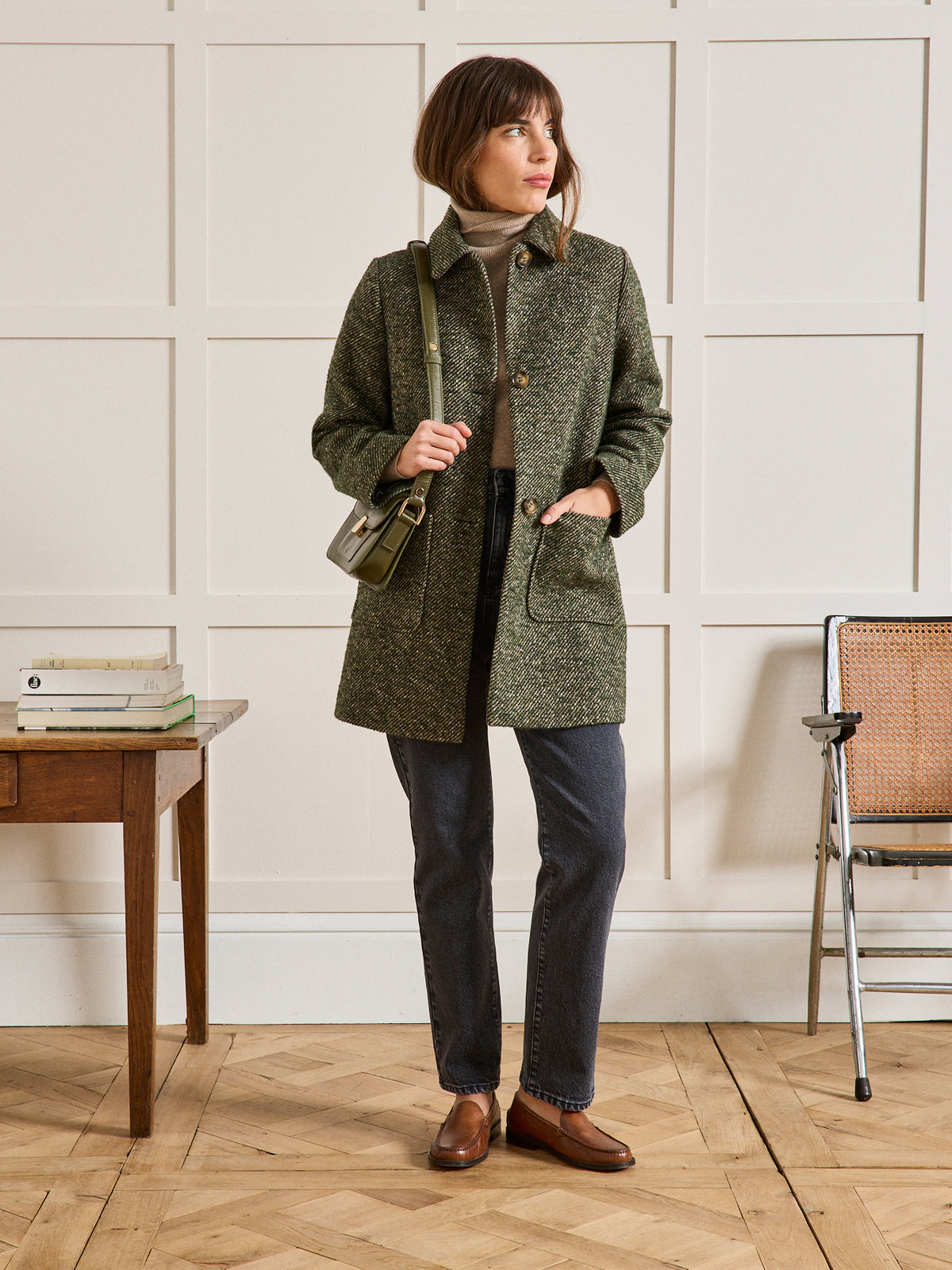 Manteau court twill mouliné femme