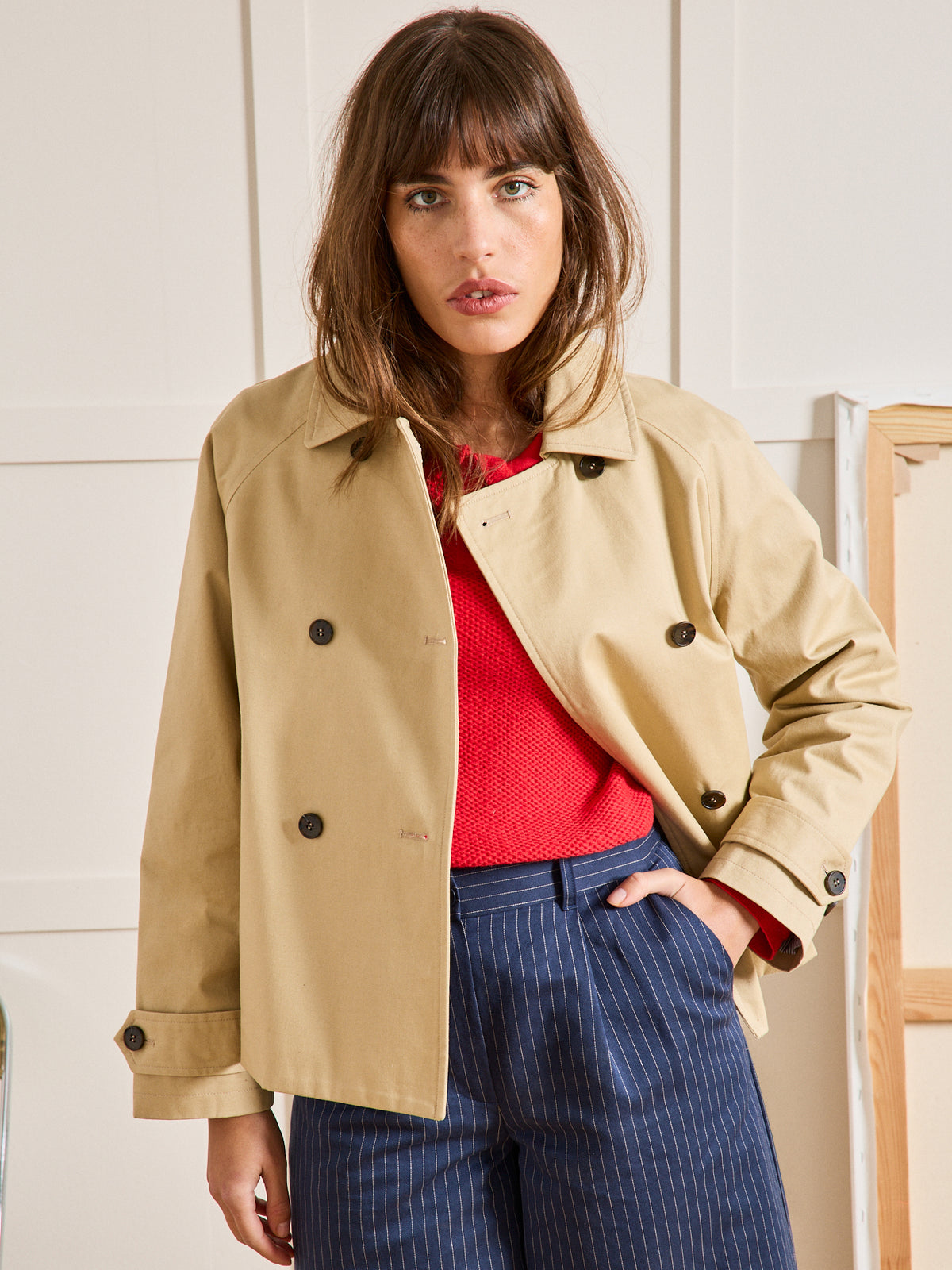 Trench court double boutonnage femme