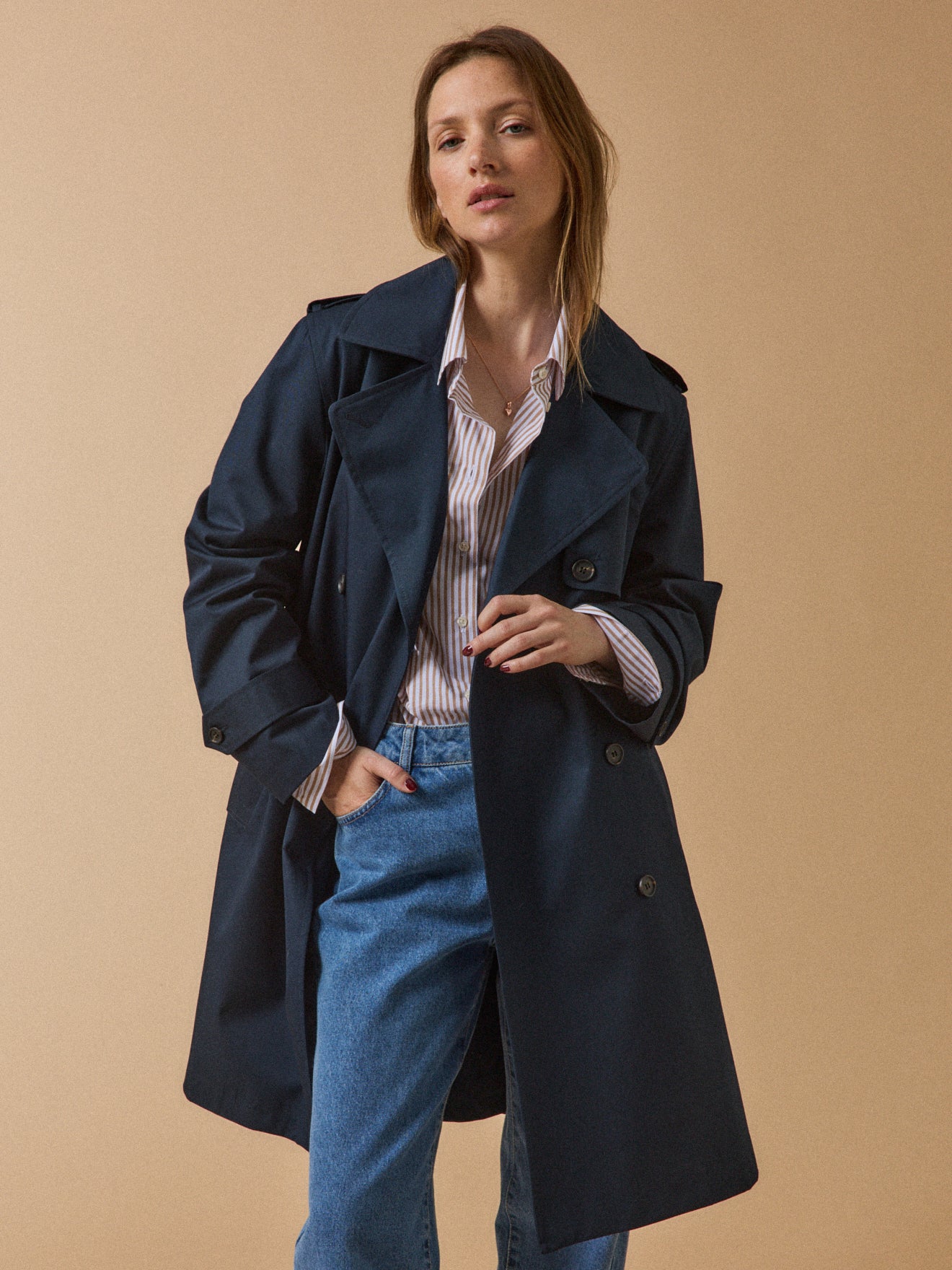 Langer Damen-Trenchcoat aus Bio-Baumwolle
