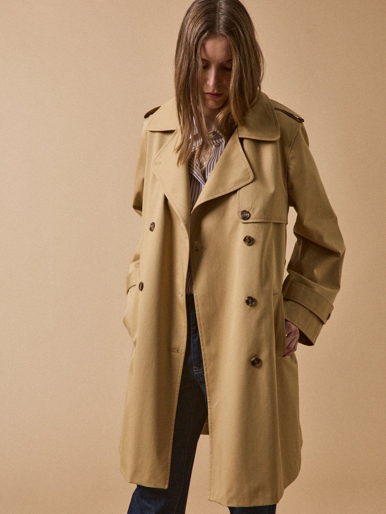 Langer Damen-Trenchcoat aus Bio-Baumwolle
