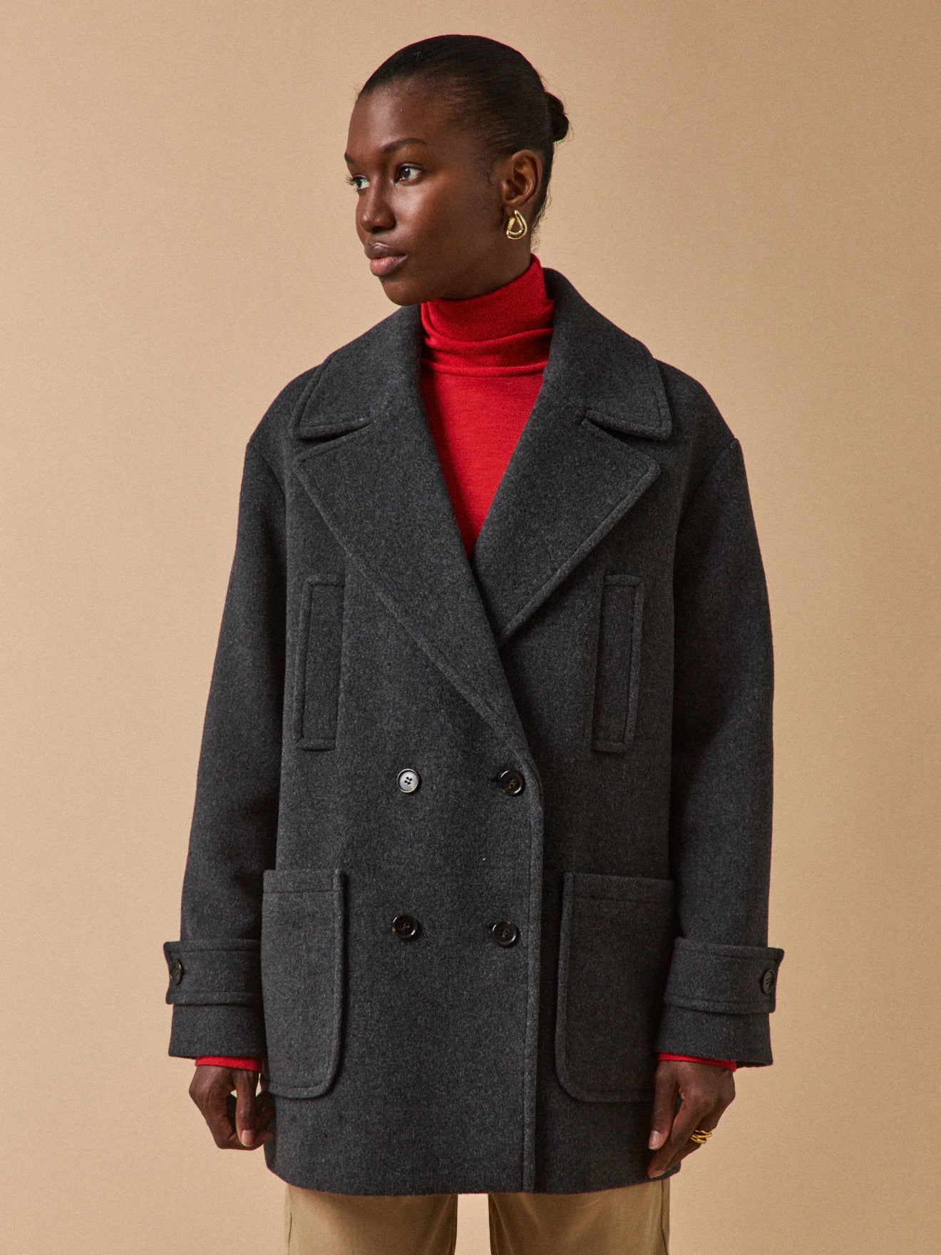 Manteau caban lainage uni femme