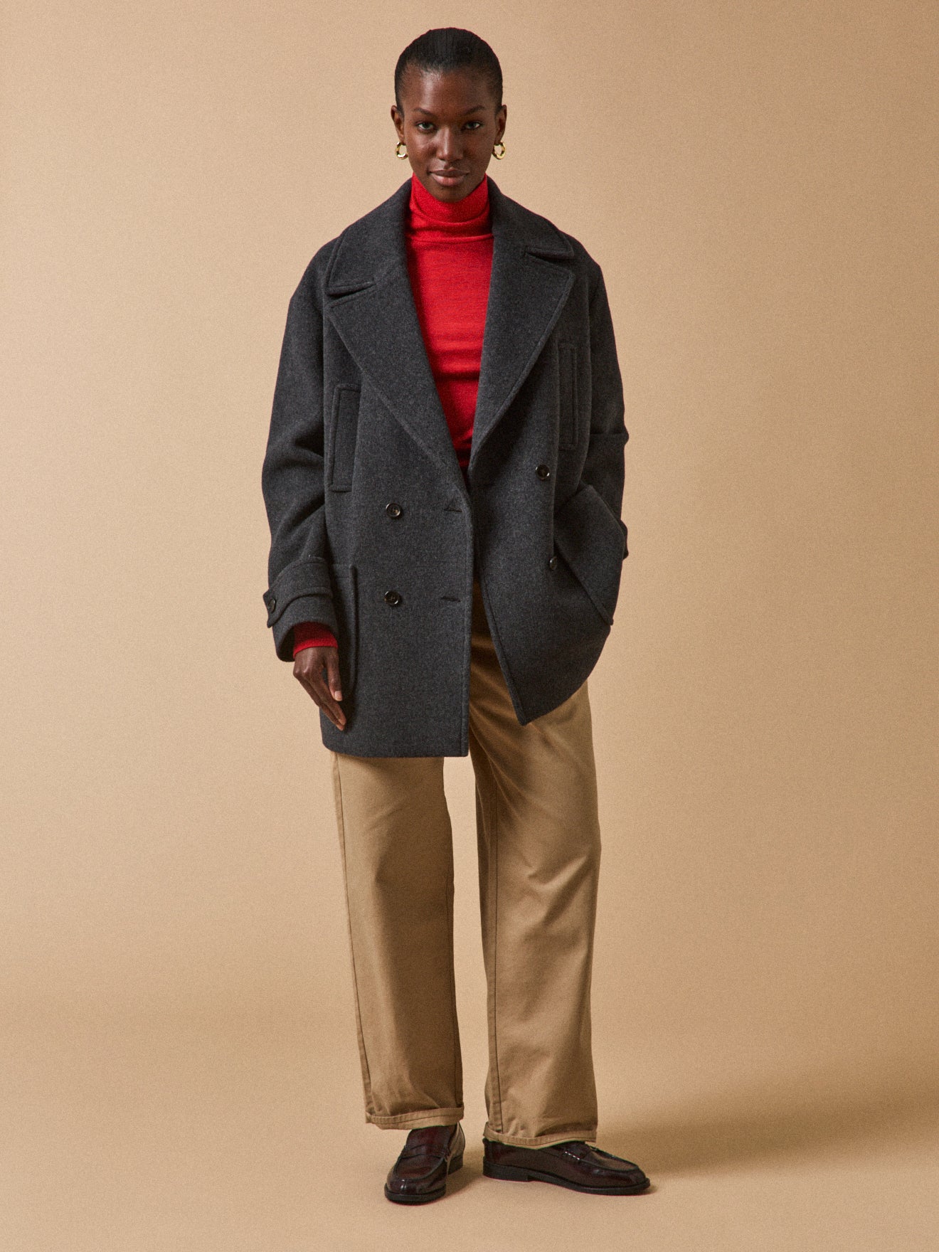 Manteau caban lainage uni femme