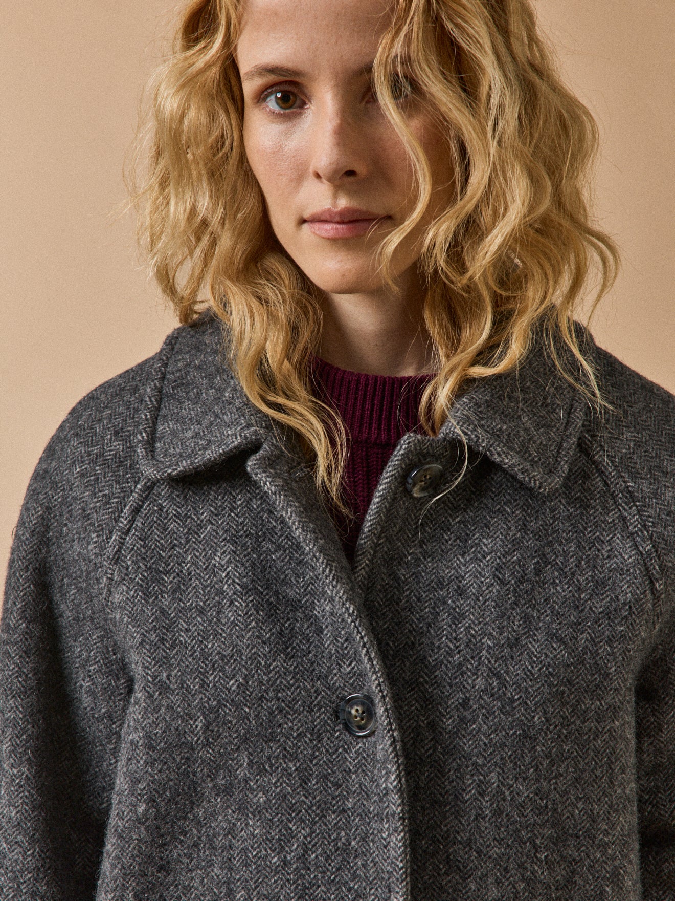 Manteau oversize mi-long lainage chevrons femme