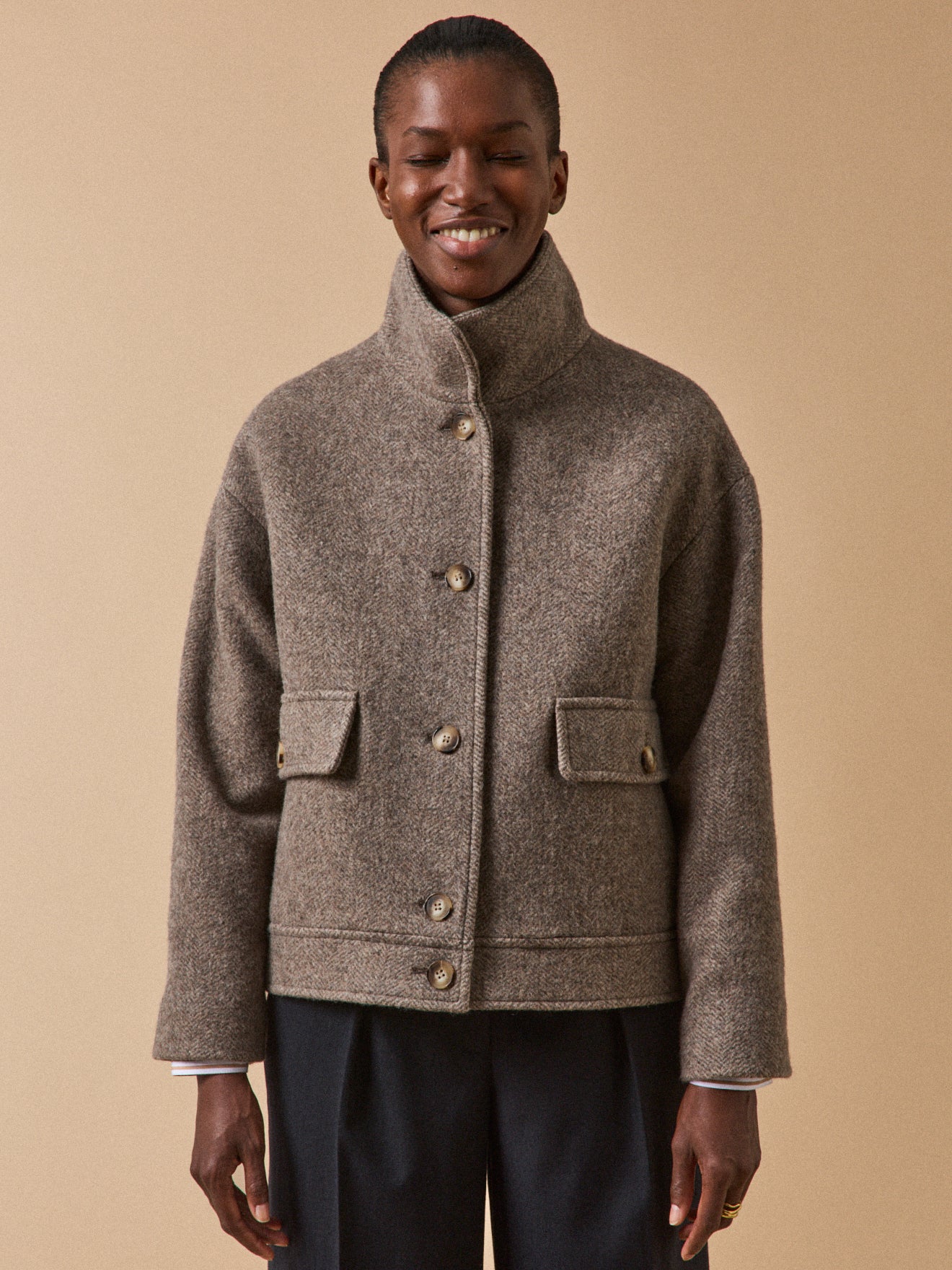 Manteau court lainage chevrons femme