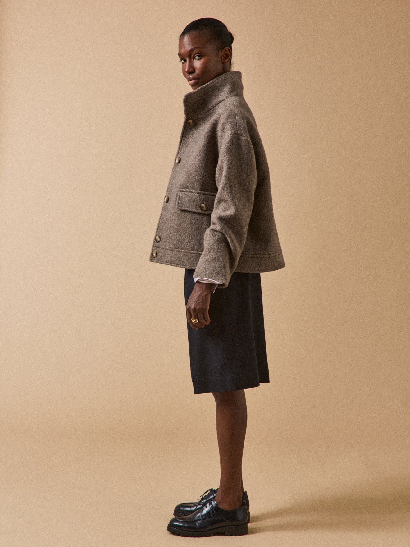 Manteau court lainage chevrons femme