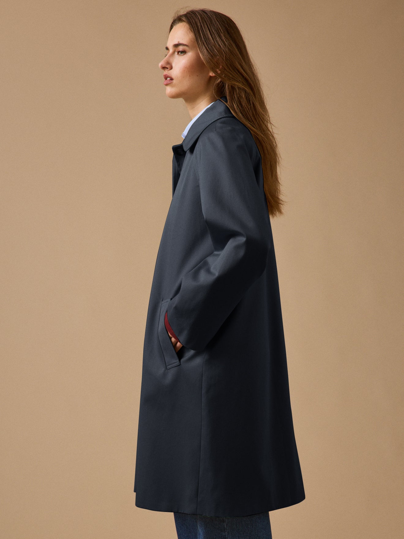 Langer Damen-Trenchcoat aus Bio-Baumwolle