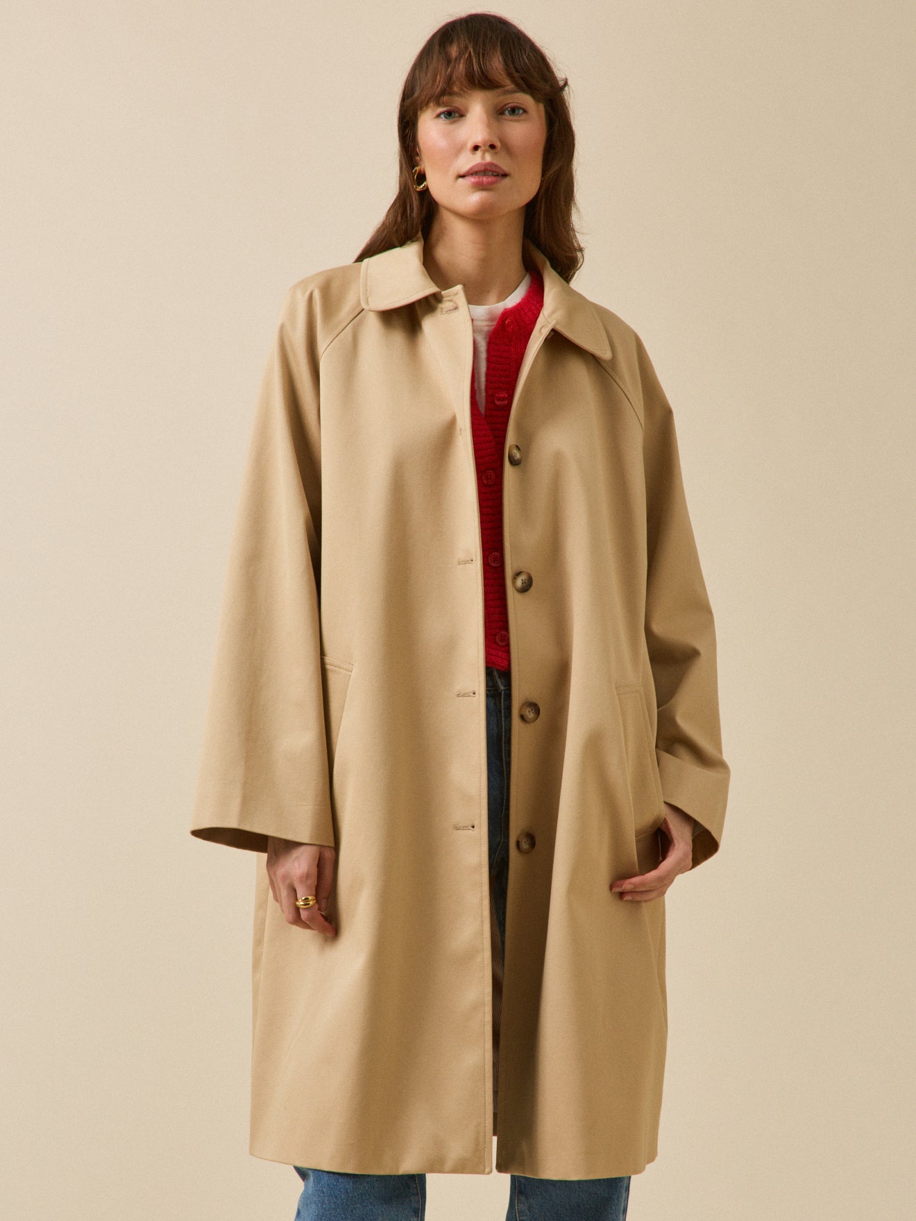 Langer Damen-Trenchcoat aus Bio-Baumwolle