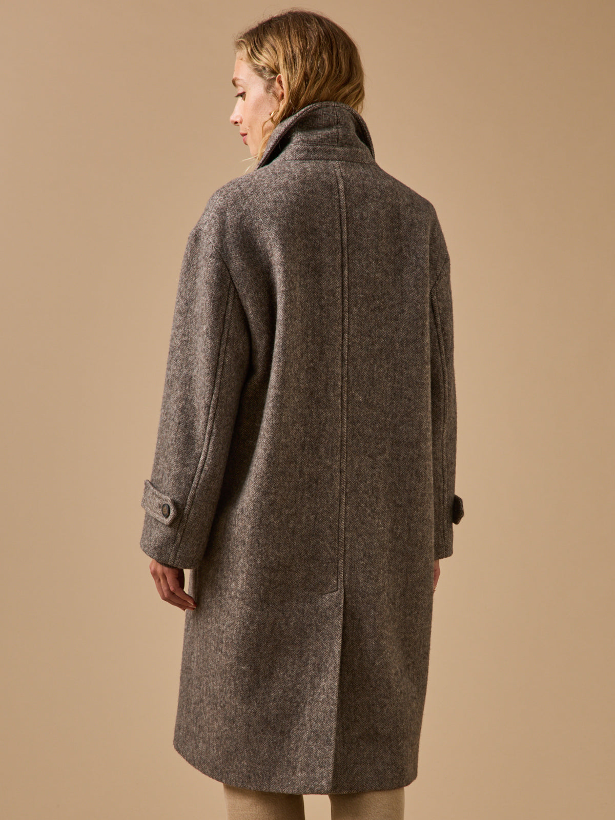 Manteau long lainage chevrons femme