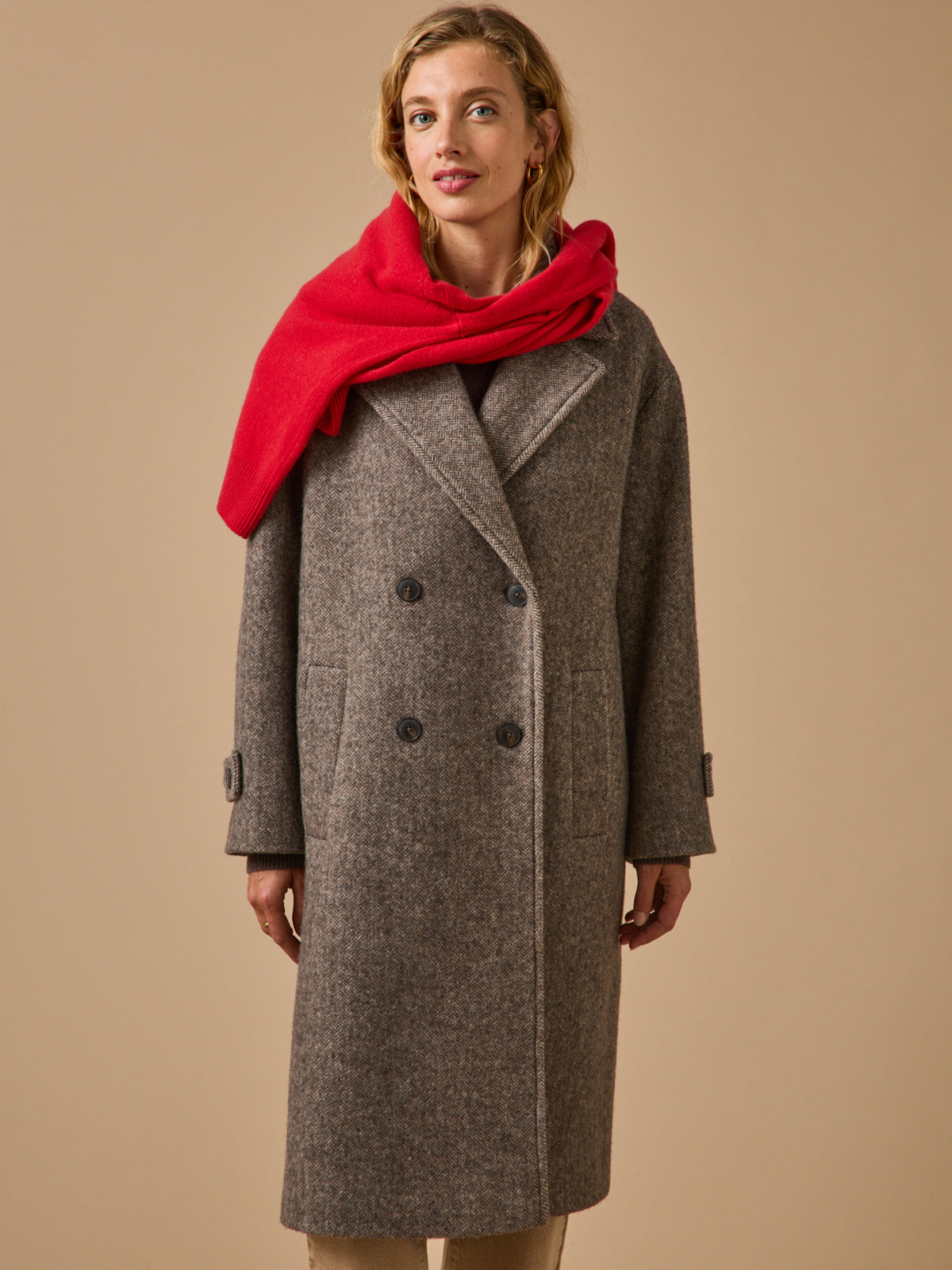 Manteau long lainage chevrons femme