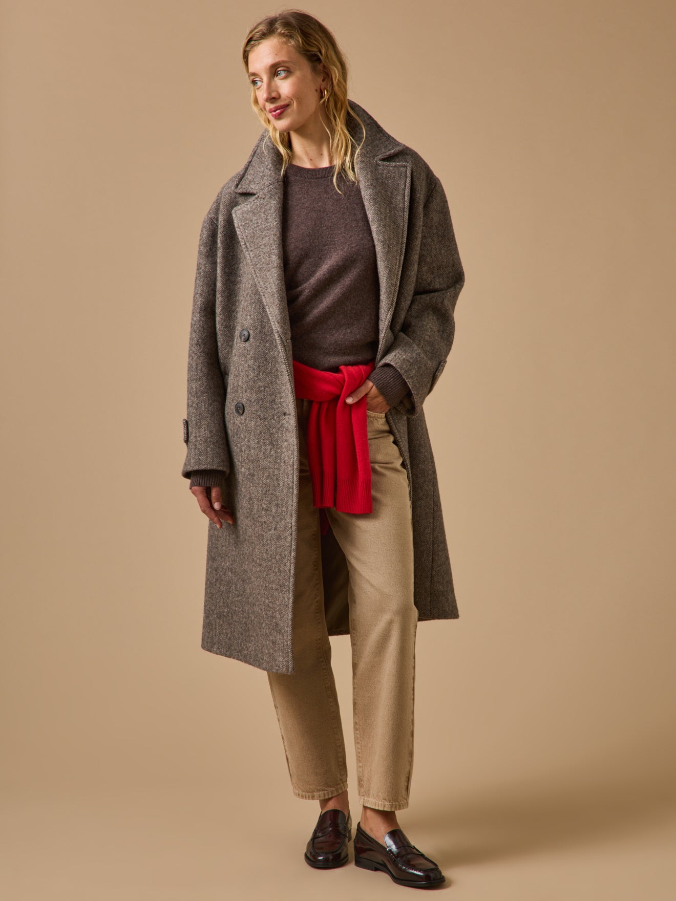 Manteau long lainage chevrons femme