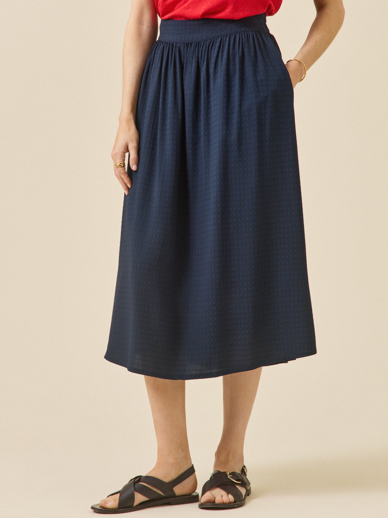 Jupe mi-longue femme viscose dobby