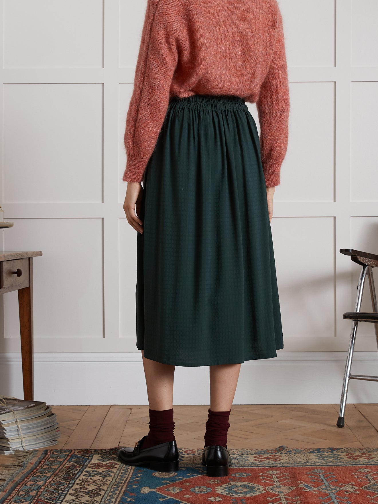 Jupe mi-longue femme viscose dobby