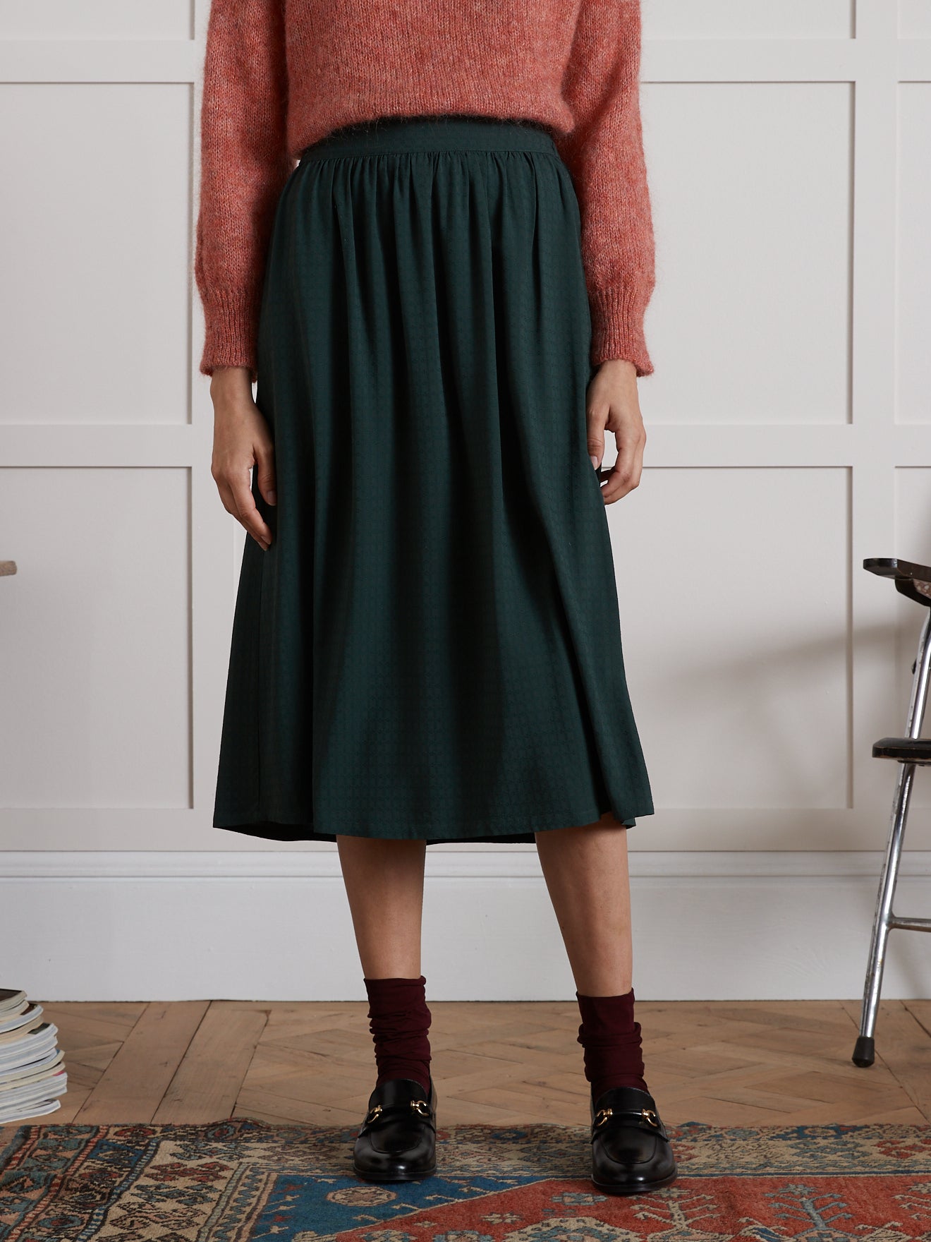 Jupe mi-longue femme viscose dobby
