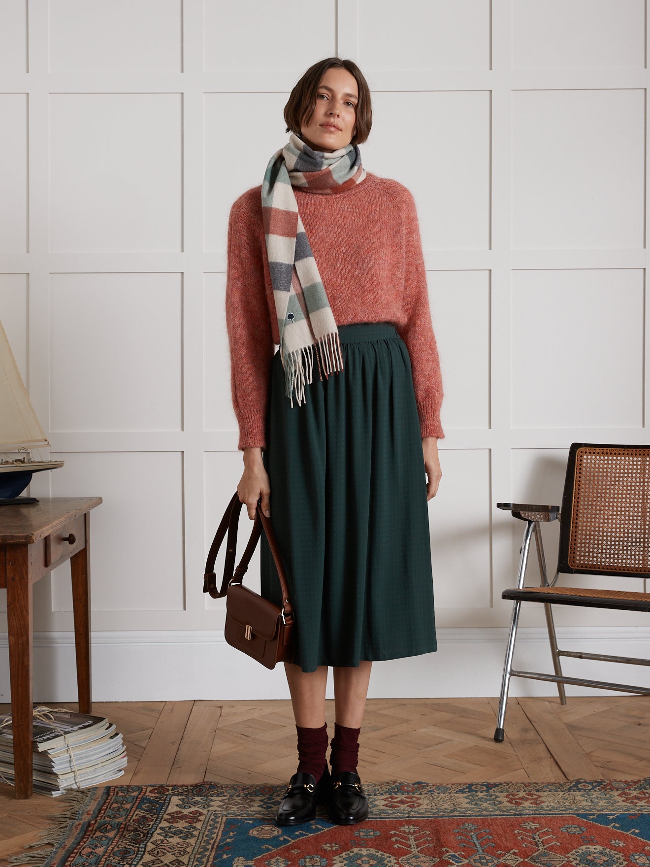 Jupe mi-longue femme viscose dobby