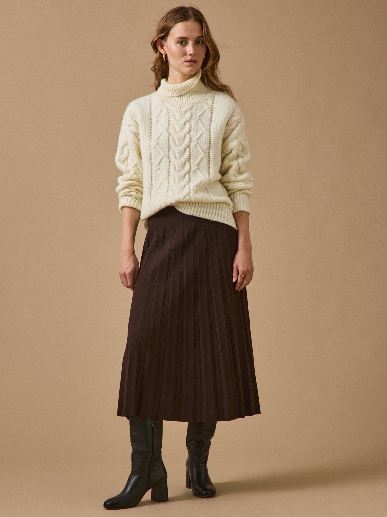 Jupe mi-longue maille plissée femme