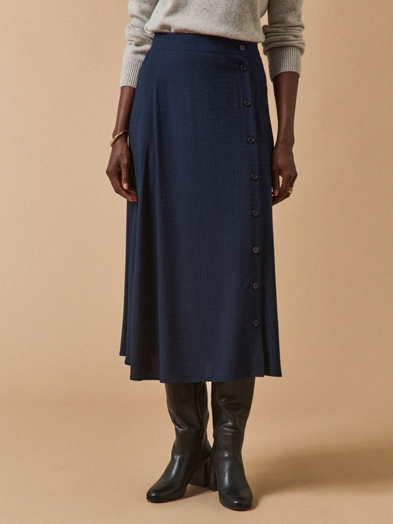 Jupe mi-longue femme viscose dobby