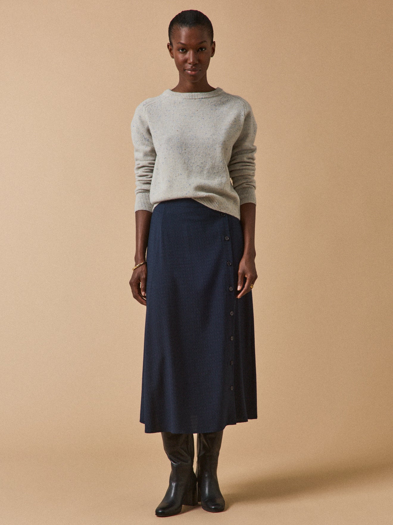 Jupe mi-longue femme viscose dobby