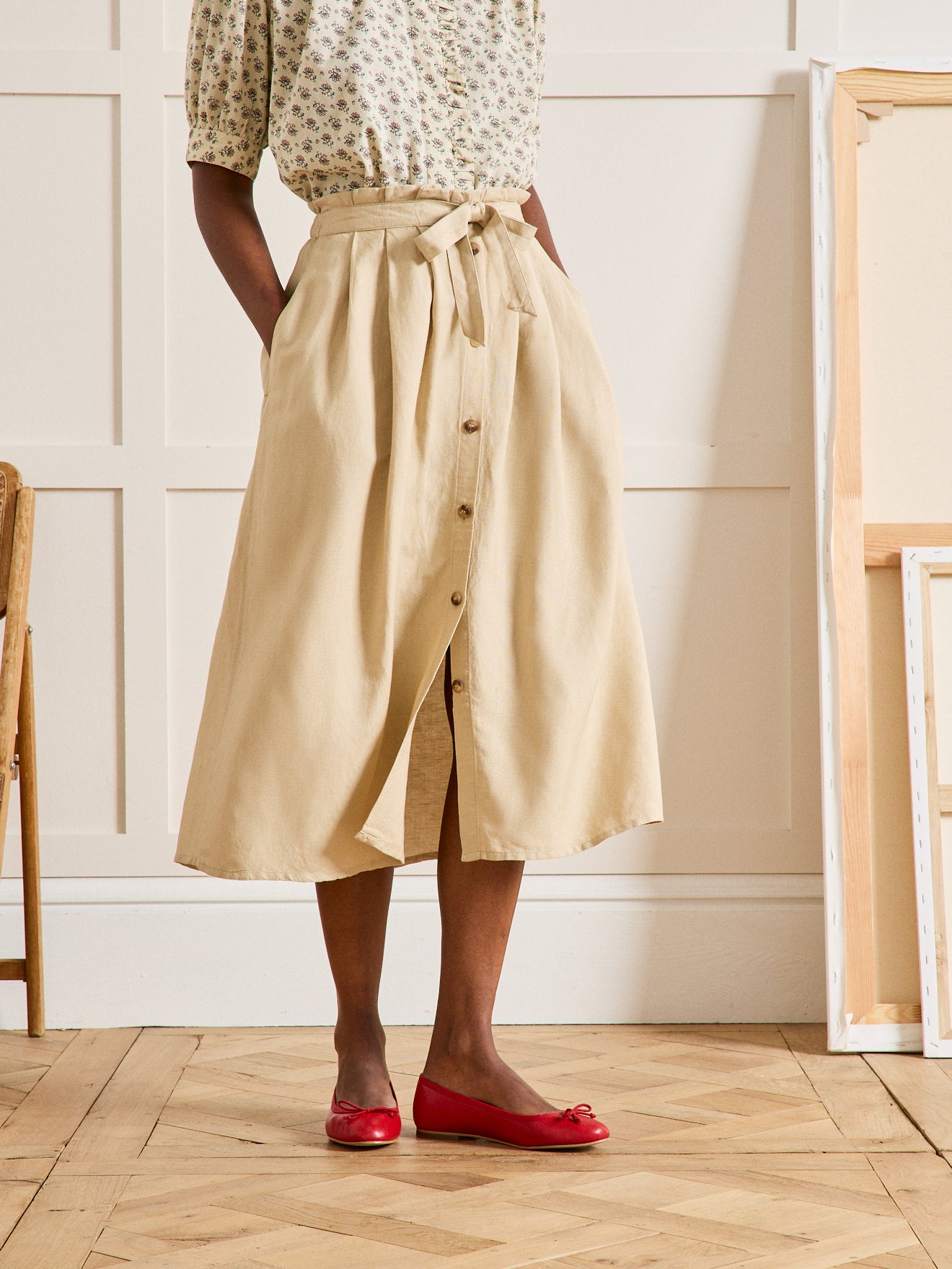 Halblanger Damenrock aus Leinen und Viskose