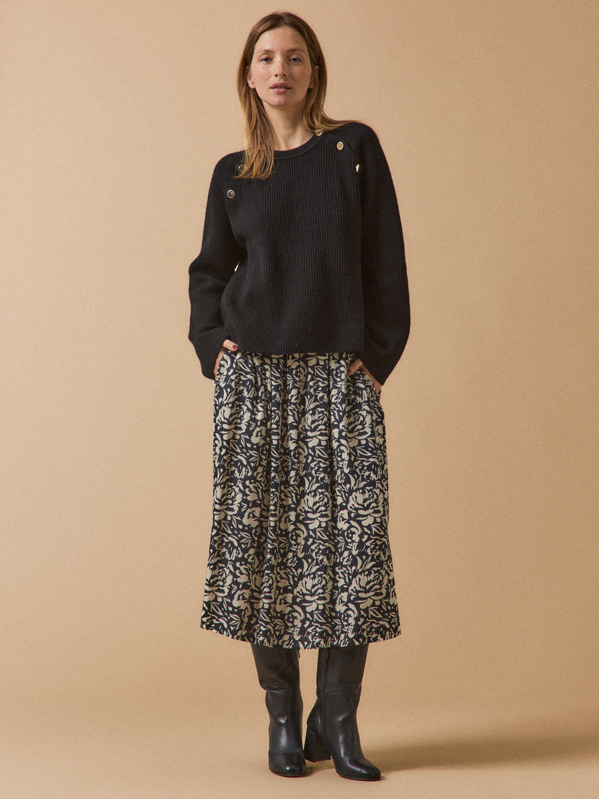 Jupe mi-longue femme imprimé Luna