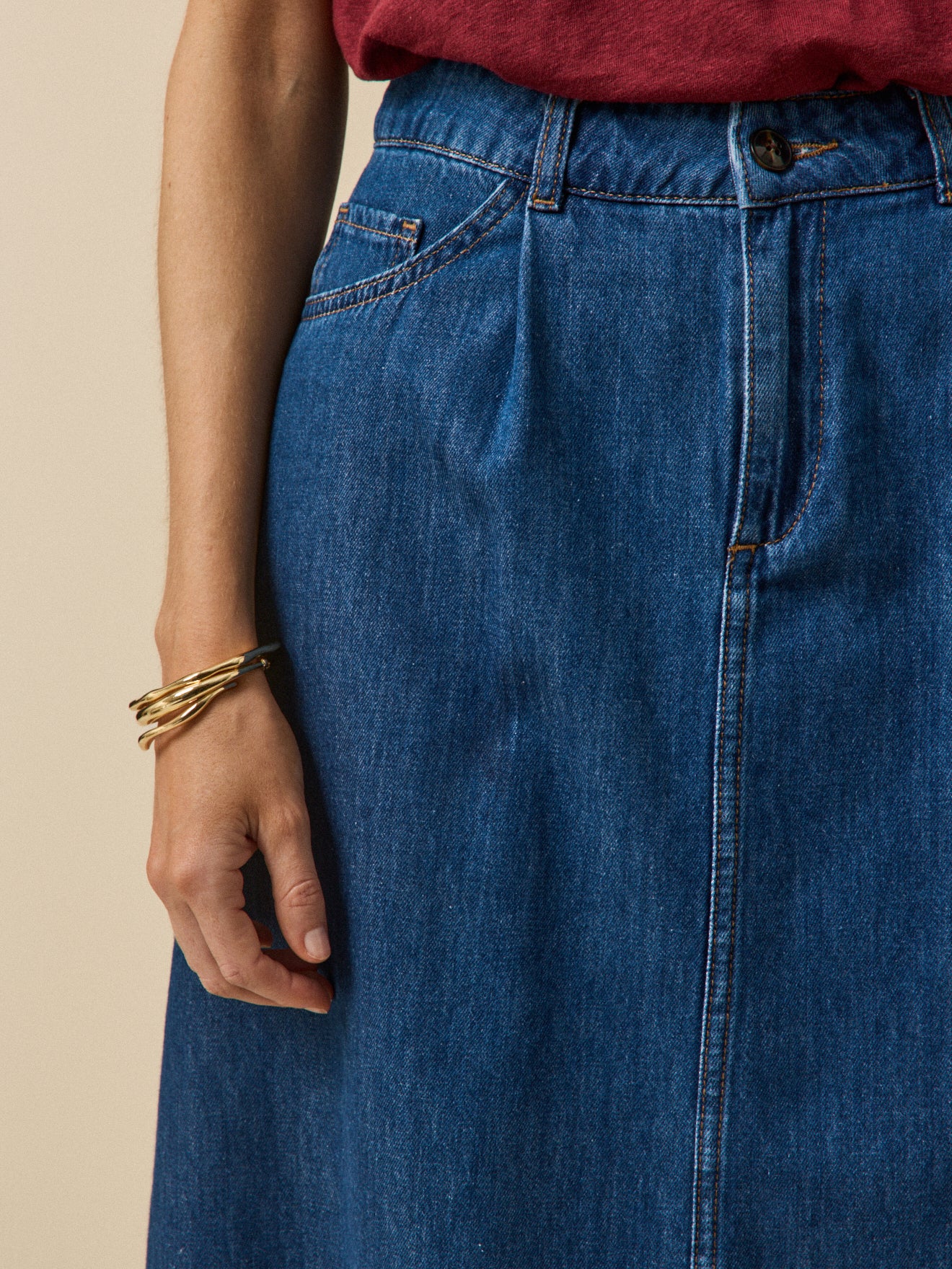 Halblanger Damenrock aus Denim aus Bio-Baumwolle