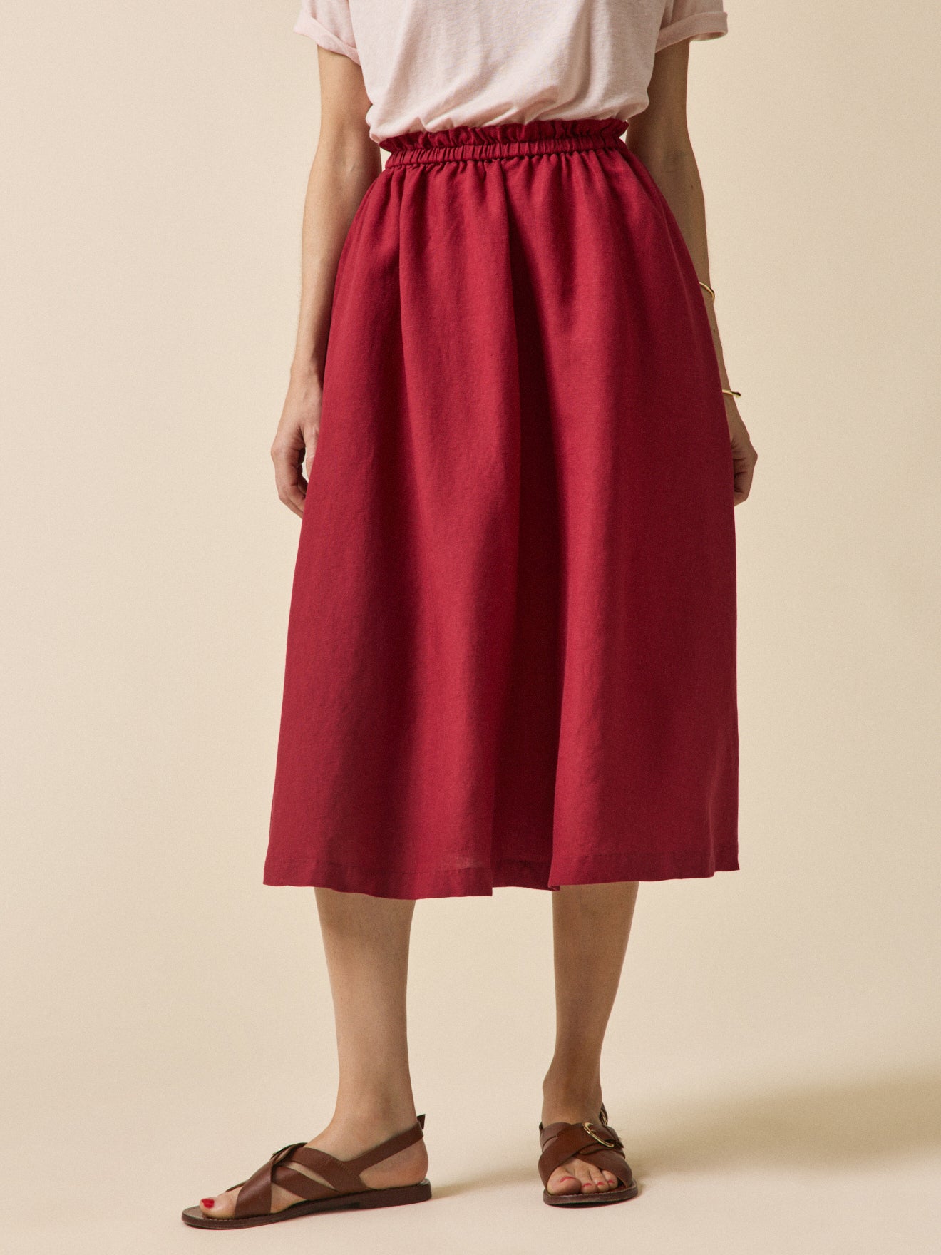 Halblanger Damenrock aus Leinen und Viskose