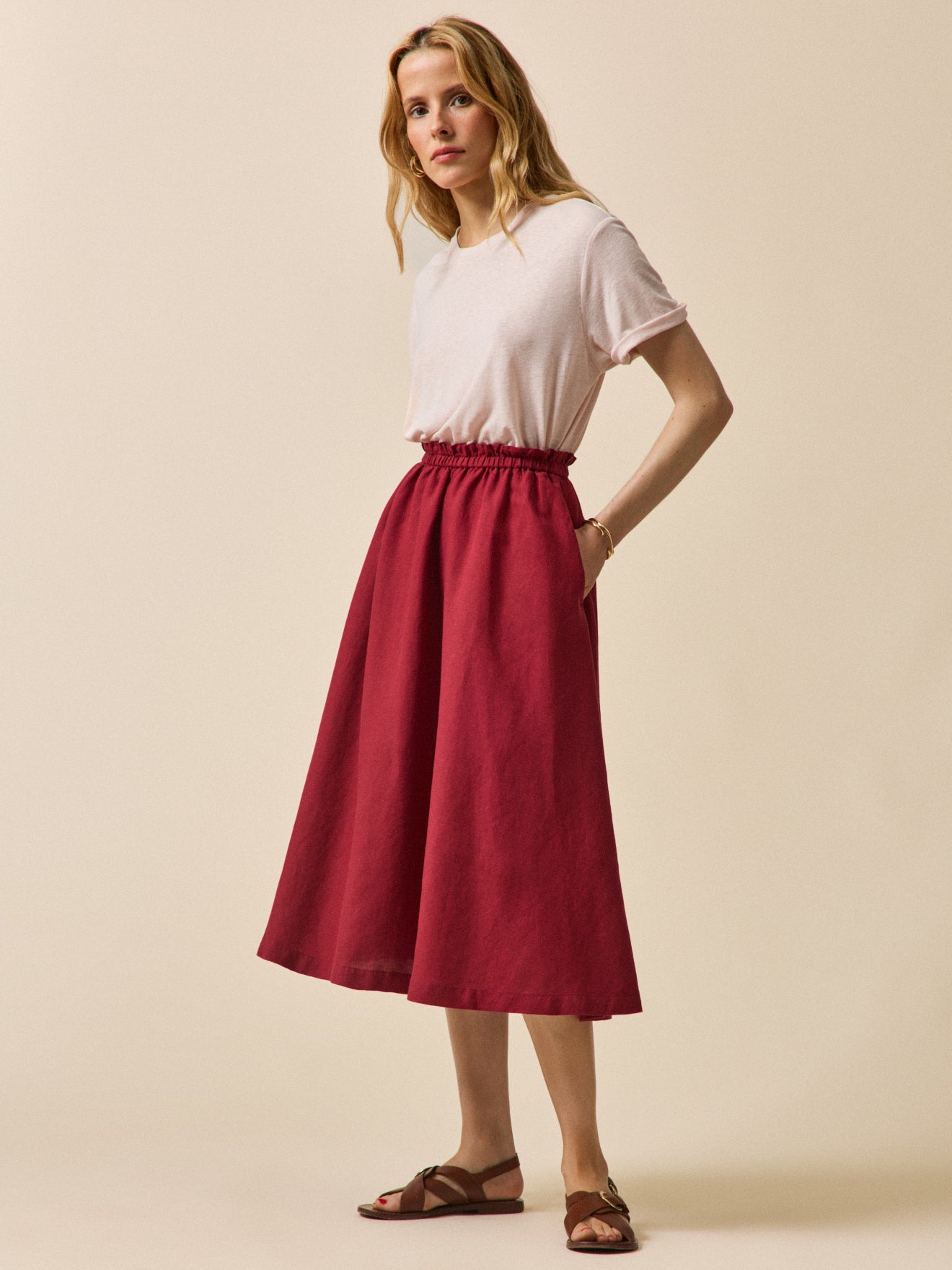 Halblanger Damenrock aus Leinen und Viskose