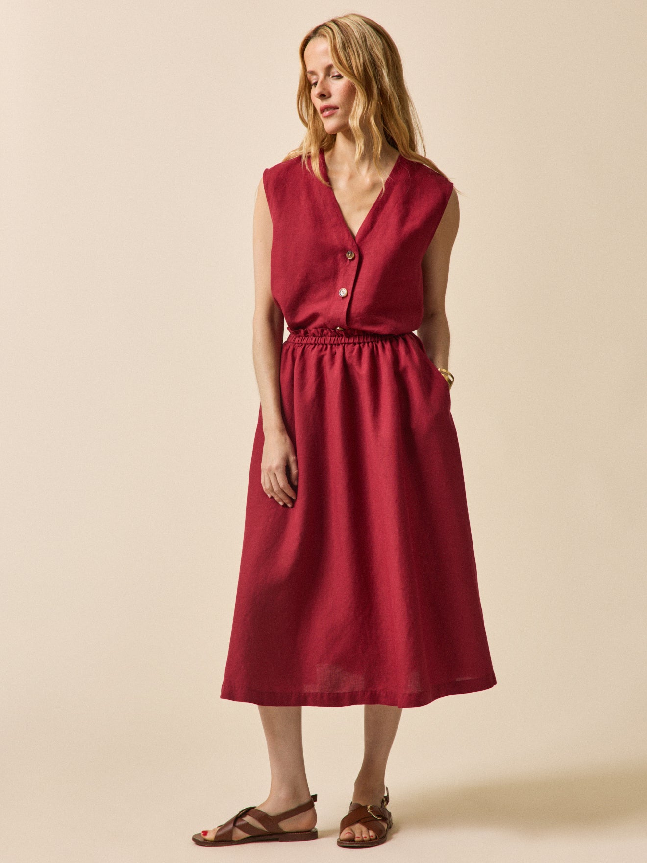 Halblanger Damenrock aus Leinen und Viskose